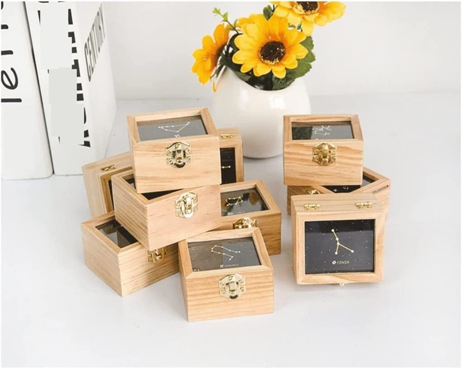 Caja de música Caja De Musica Niña Caja De Música Creativa De Doce Constelaciones Caja De Música Giratoria De Madera para Cumpleaños De Navidad Caja Musical Personalizada(H)