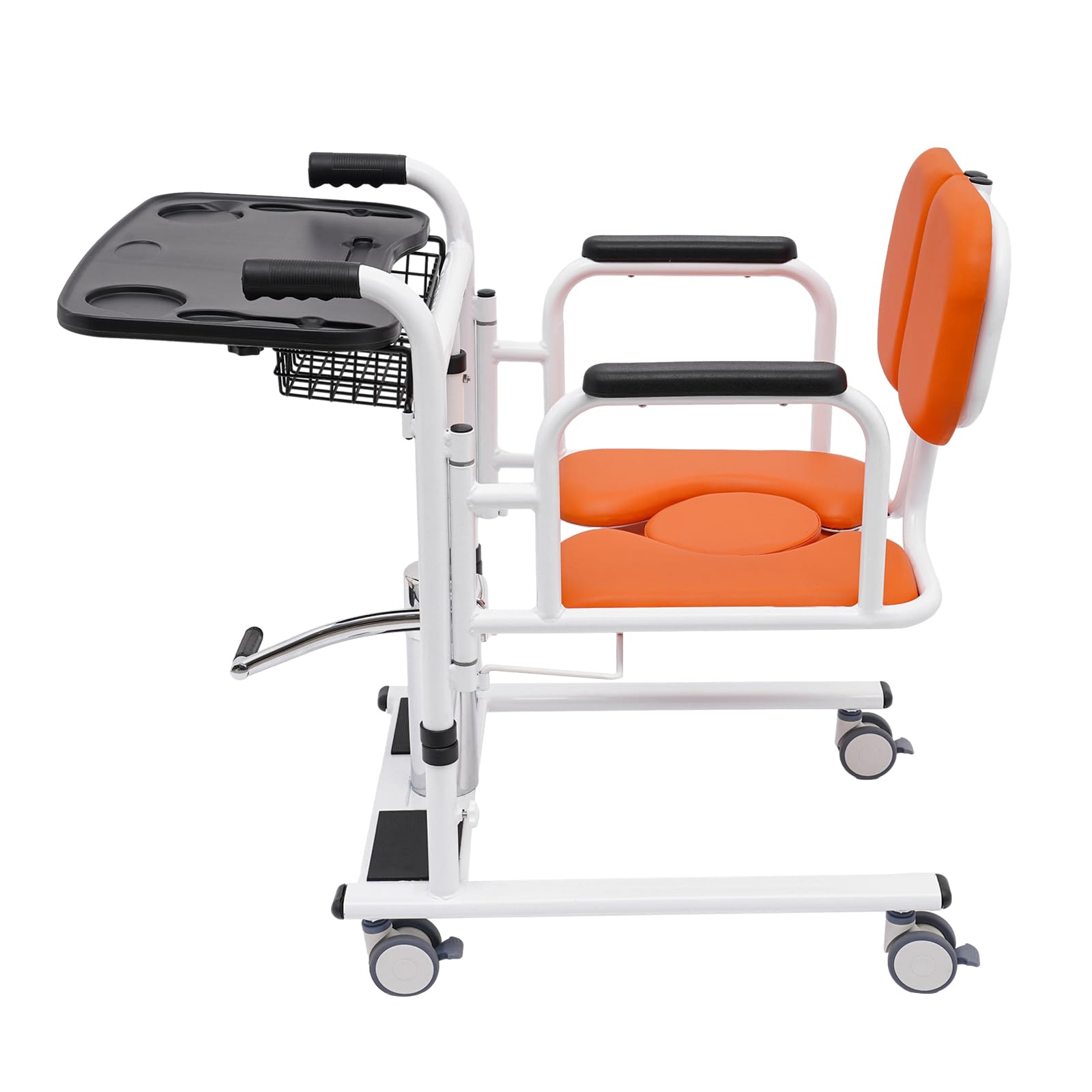 Chaise de transfert hydraulique pour patients - Hauteur réglable à 180° - Siège divisé avec roulettes - Pour les familles, les hôpitaux jusqu'à 150 kg