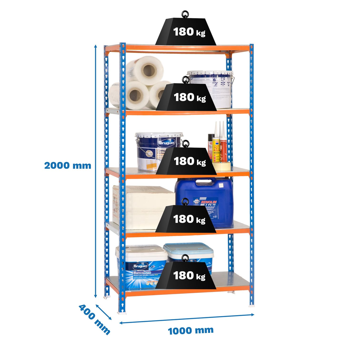 Étagère Métallique 5 Niveaux SimonRack - 180x80x40cm - Capacité 75kg Par étagère - Galvanisée