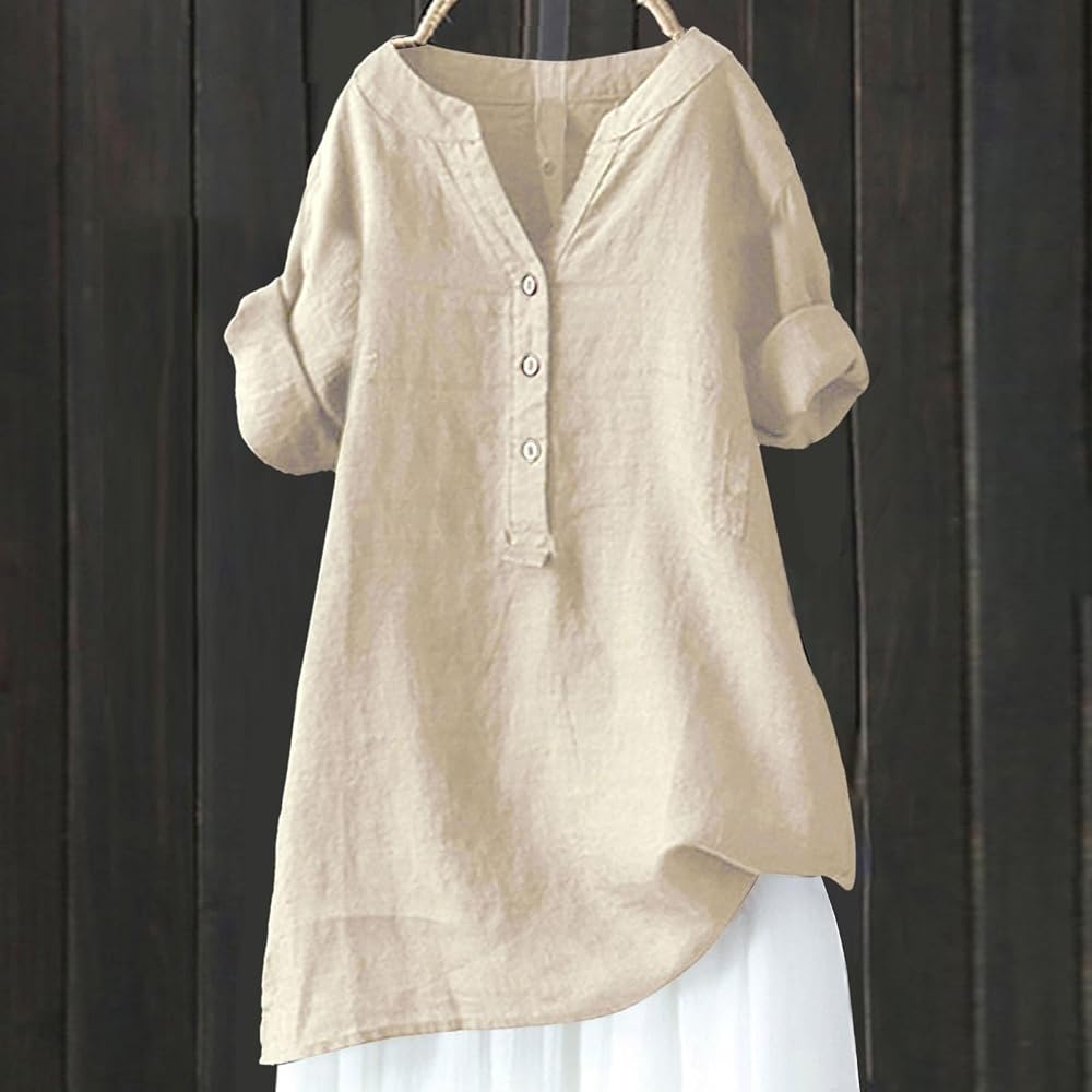 Linen Shirt for Women Breathable Tops Loose Crewneck Tops Womens Daily t Shirts Summer Shirts for Women 2024