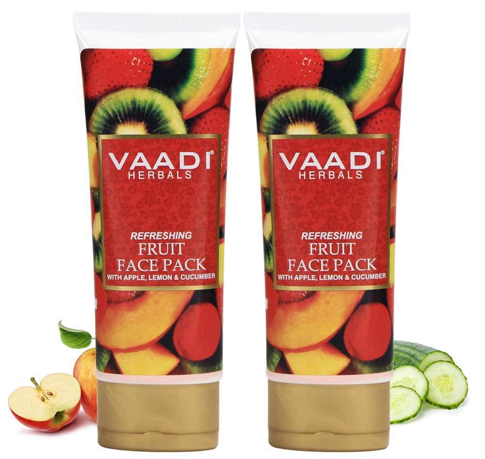 Vaadi Herbals Refreshing Organic Fruit Face Pack With Apple, Lemon & Cucumber - Protects & Revitalizes Skin (2 X 120 Gms/ 4.3 Oz)
