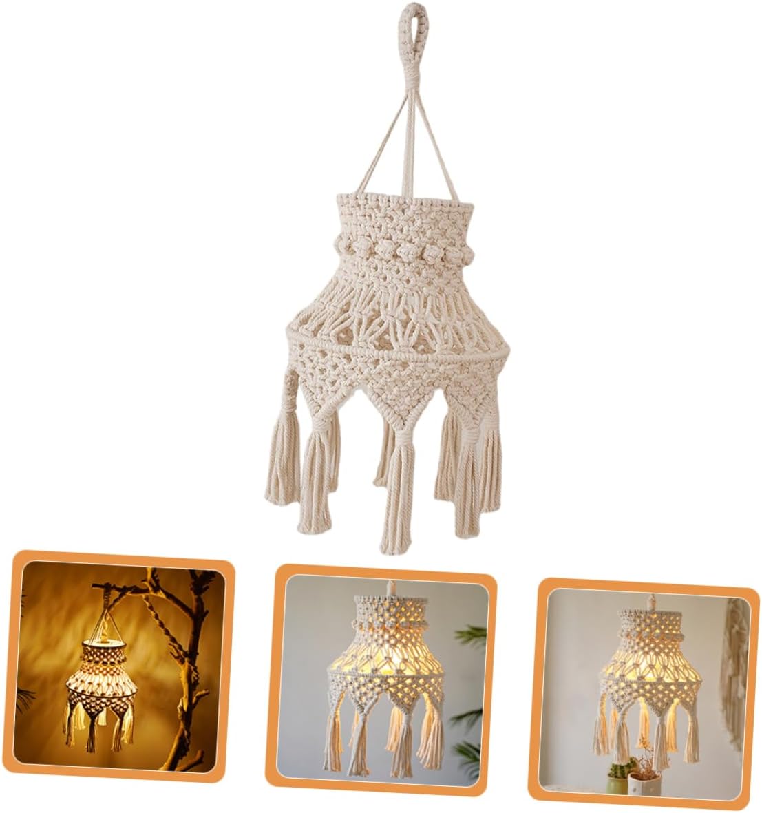 Luxshiny Macrame Lamp Shade Vintage Style Decorative Ceiling Light Hanging Pendant Light Shade