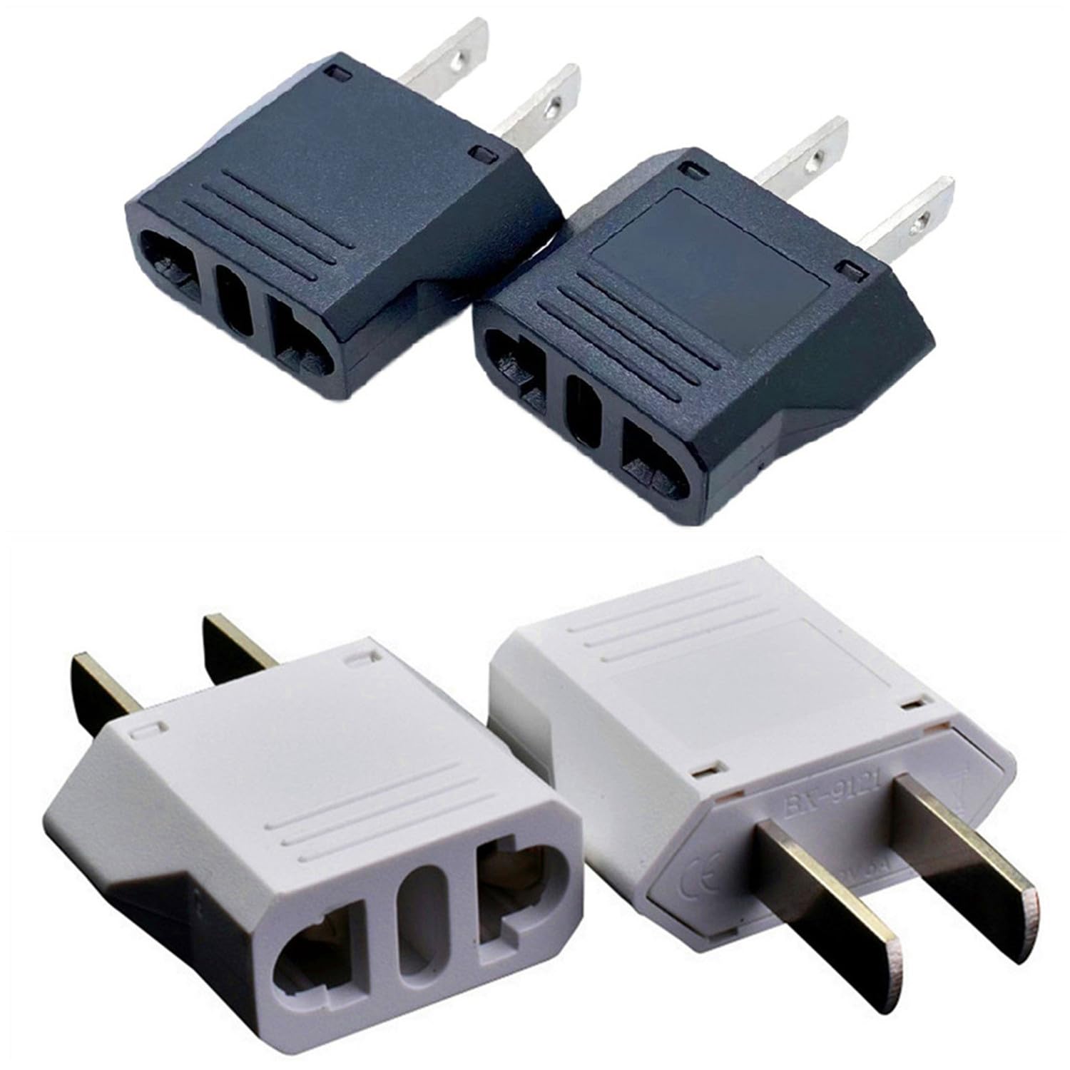 Paquete de 4 adaptadores de enchufe ALINNA Europa a EE. UU., Australia, China, Italia, Suiza, Europa a Estados Unidos, adaptador de enchufe de viaje de CA (blanco + negro)