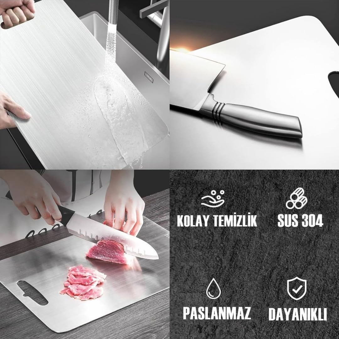 Çelik Kesme Tahtası Paslanmaz Çelik 304 Kalite Metal Kesme Tahtası Hijyenik ve Dayanıklı Kolay Temizlenebilir KALİTELİ Kesim