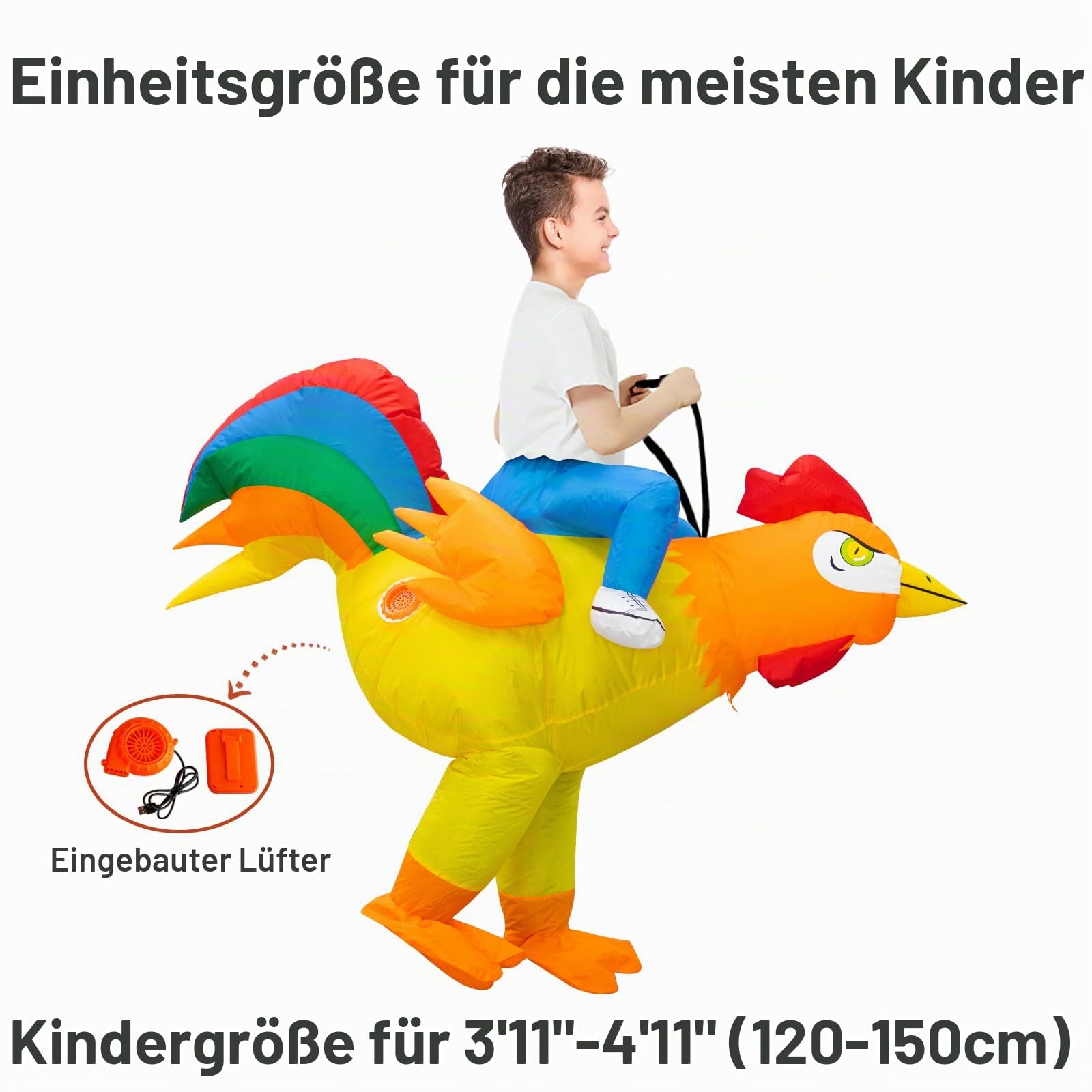 Aufblasbare Huhn Hahn Kostüm für Erwachsene Kinder, Halloween Hühner Blow Up Ride-on Huhn Kostüme ür Männer Frauen, lustige Kostümparty Kostüme