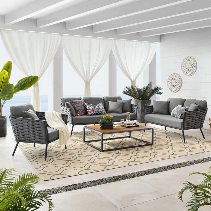 Sponsored Ad - DEVOKO Patio Furniture Set, 4 Pieces for Porch Backyard Garden Outdoor Furniture Rope 6 Seater Sofa with Wooden Top Table Premium Conversation Set with Washable Soft Cushion in Grey Color