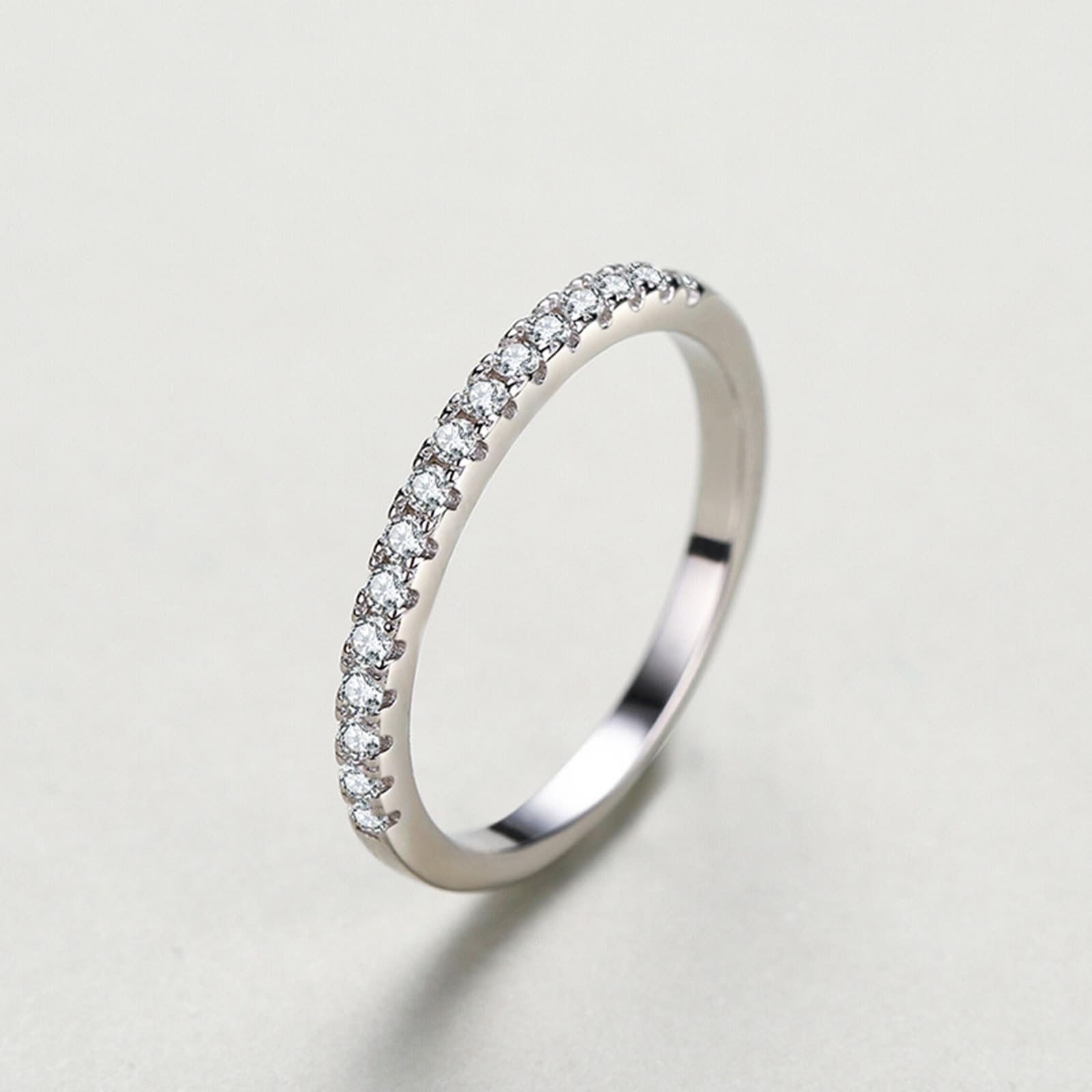 KnSam Anillo de la amistad de oro auténtico, 9 K/14 K/18 K, oro blanco, elegante, fila, anillos con diamante, oro blanco Au 375/585/750, anillo solitario, talla 47-65