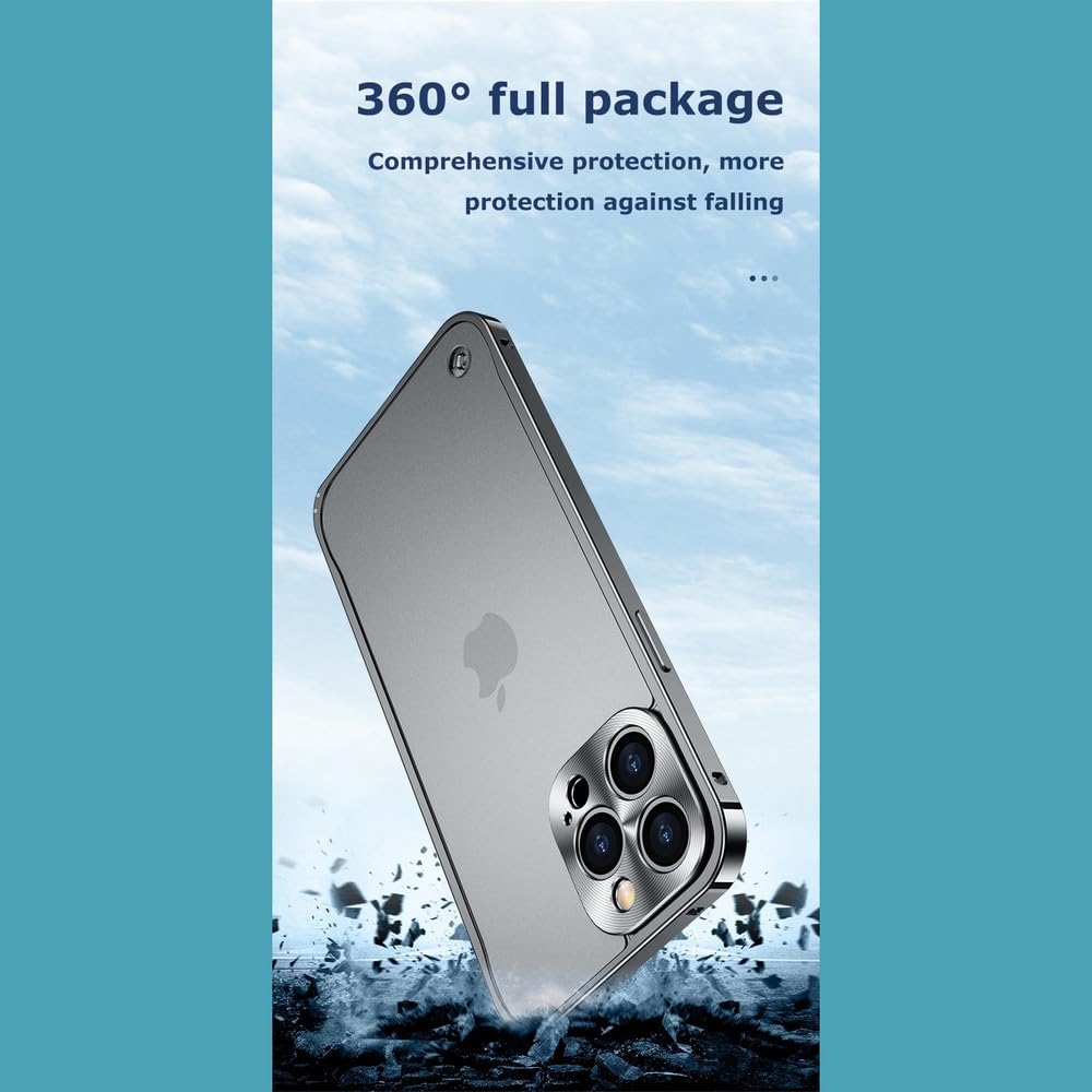 JZFDCLF Custodie per telefono in metallo per iPhone 16 15 13 14 Pro Max Cover magnetica in alluminio per telefono per iPhone 11 12Mini 16ProMax, nero, per iPhone 16 Pro