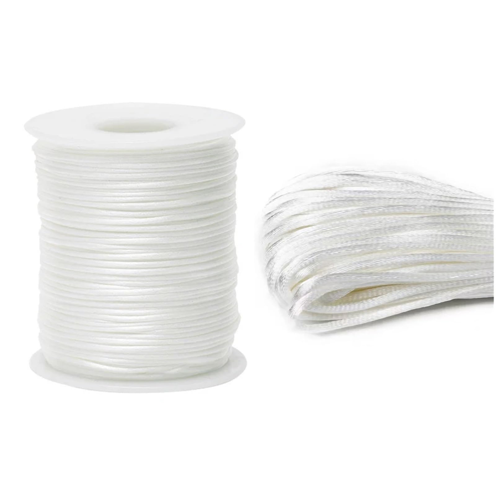 Nylon Cord Thread 5PCS 50M/Roll 1.5mm Nylon Cord Rope Chinese Knot Thread Satin Rattail Cords Bracelet Braided String for Making Bracelet, Necklace, Chinese Knot(White)