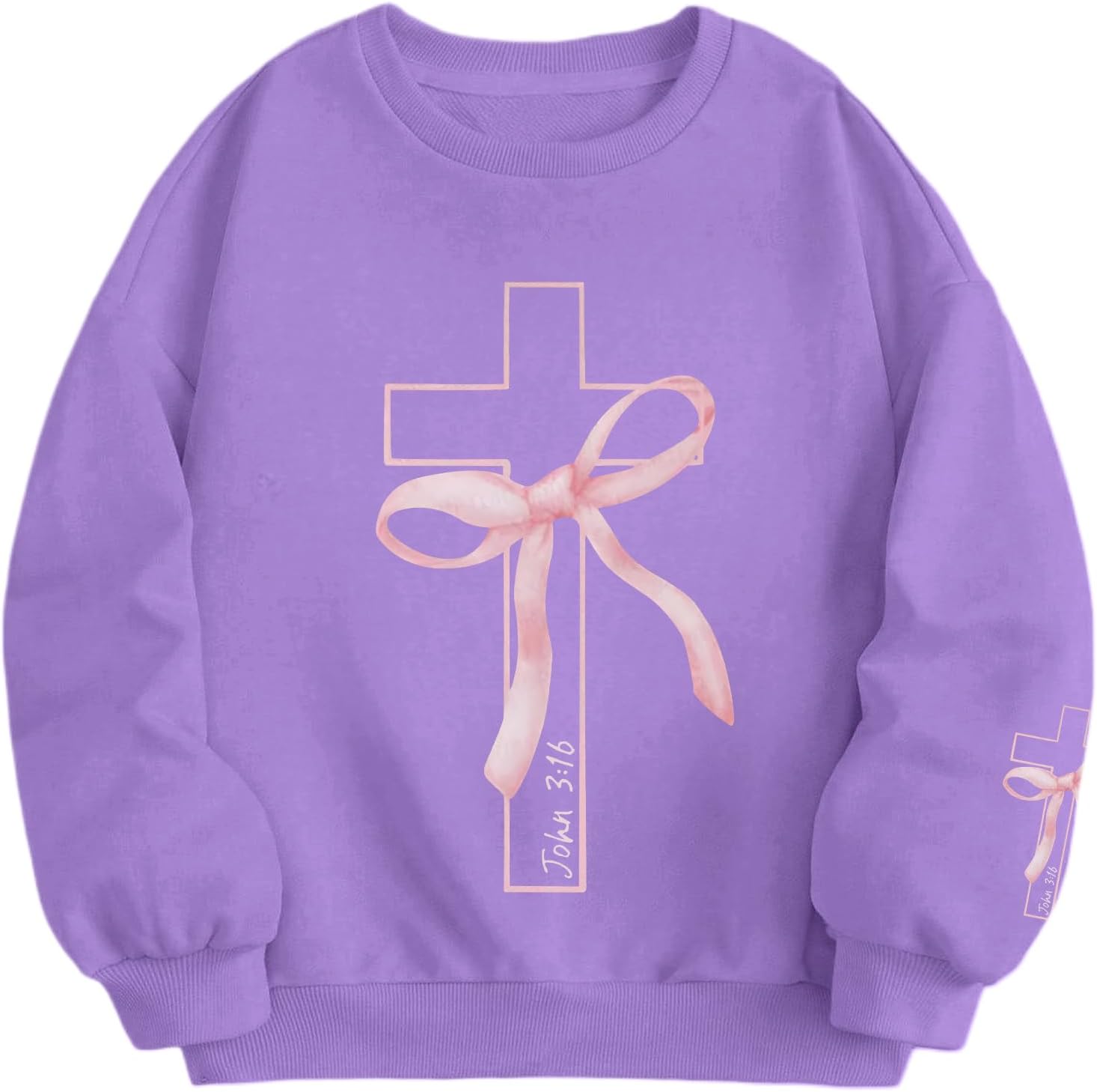 Girls Christian Sweatshirt Kids Cute Pink Bow Sweatshirts Teens Aesthetic Cross Graphic Long Sleeve Shirt Pullover Top