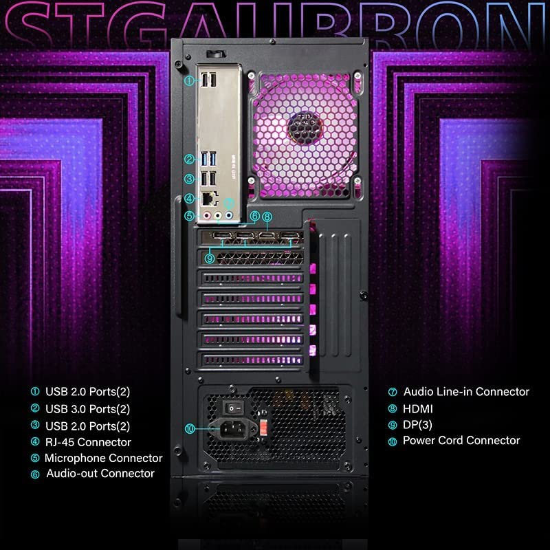 STGAubron Gaming PC Desktop, Radeon RX 590 8G GDDR5, AMD Ryzen 3 3200G 3.6G, 16G DDR4, 512G SSD, 600M WiFi, BT 5.0, RGB Fan x4, Windows 11 Home: I7/RTX 3050