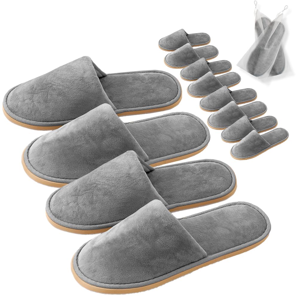 GONG GONG 2-6 Pairs Non Slip Disposable Slippers, Washable & Reusable, Closed Toe Crystal Velvet Slipper for Guest, Bathroom, House, Hotel, Party, SPA, Wedding