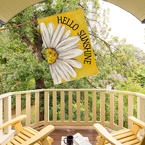 Avoin Colorlife Hello Sunshine House Flag 28X40 Inch Double Sided Outside, Summer Spring Floral Daisy Yard Outdoor Flag Yellow #TOP3