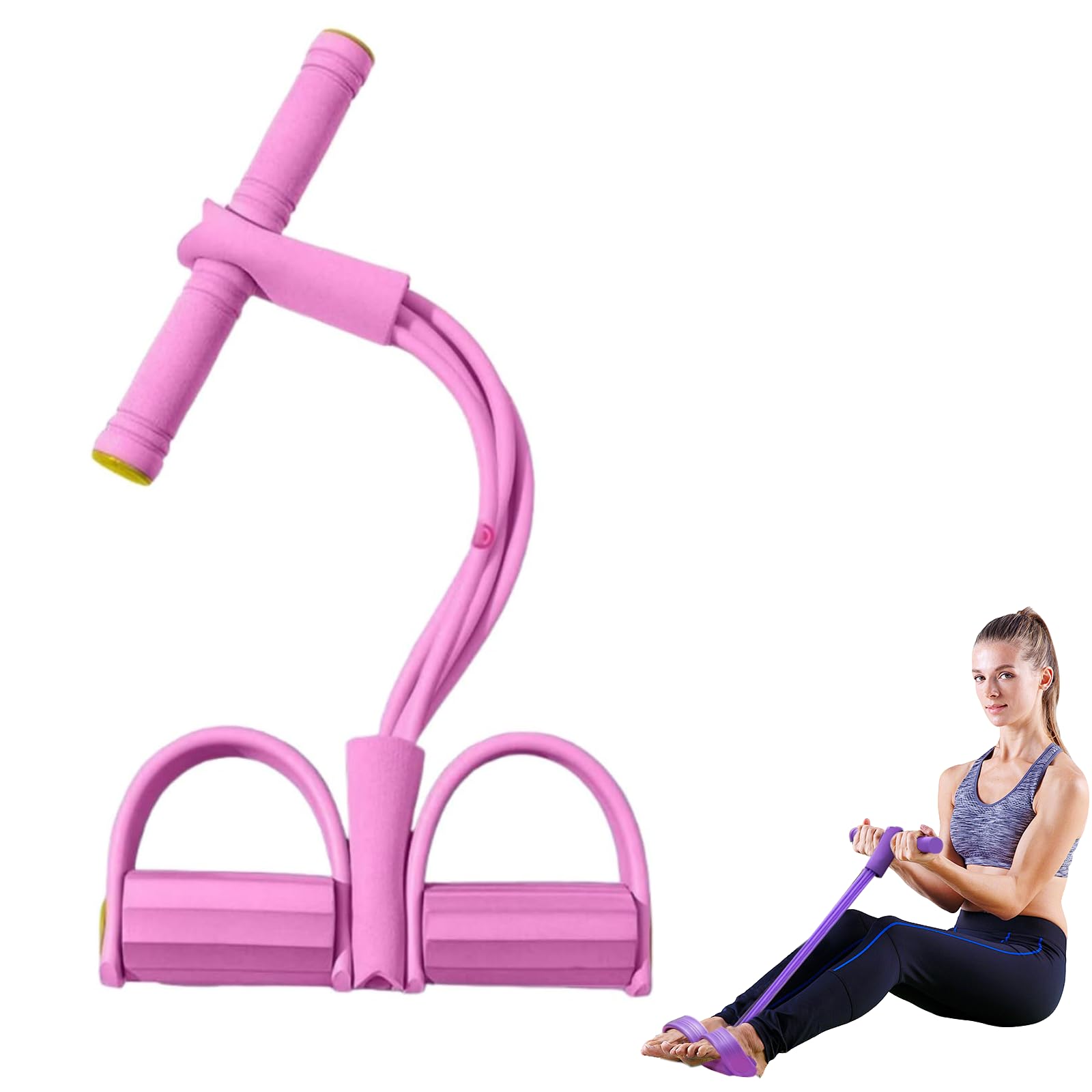 Multifunction Tension Rope,Abdominal Trainer,6-Tube Foot Pedal Resistance Band,Workout Bands,Exercise Equipment for Home Use,for Fitness, Yoga, Sit-Ups, Weight Loss (Rose pink)
