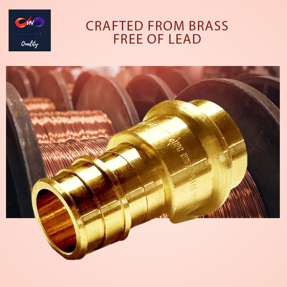 3/4 inch PEX Expansion Press Fitting 3/4-inch Crimp Coupling Brass Adapter For Copper and Pex Pipe Fittings Connection 3/4" (Pack of 10)