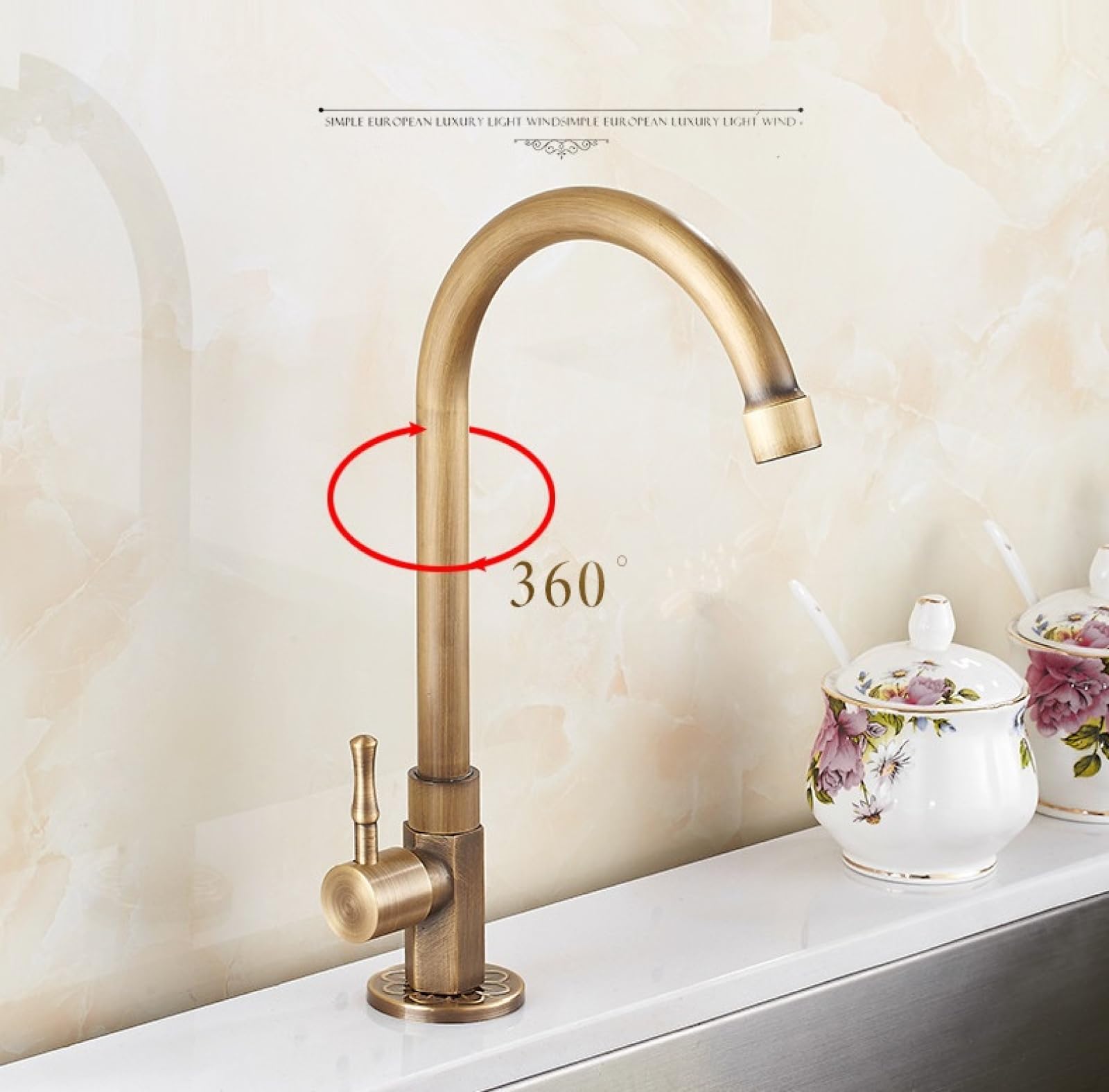 Robinets de lavabo 1 pc Robinet en laiton classique uniquement pour eau froide Robinet d’évier de cuisine col de cygne à levier unique Robinet extérieur