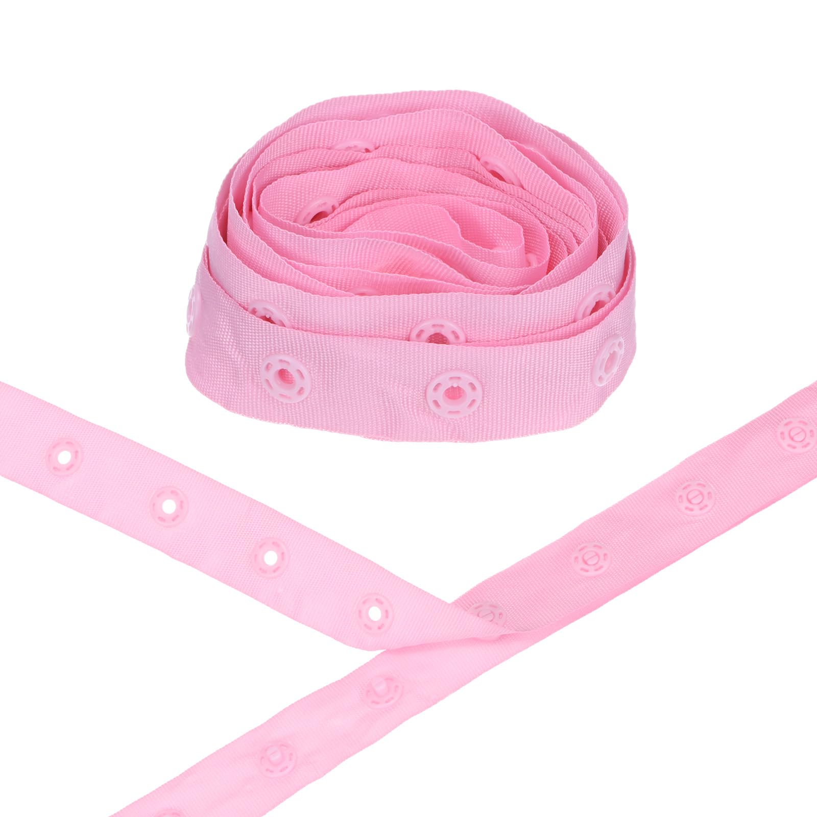 M METERXITY Plastic Snap Buttons, 2 Yards Plastic Snaps, Polyester Tape Hook & Eye Zipper Popper Press Stud Fastener for Sewing/Clothes/Fabric/DIY Craft [Pink, 25mm Spacing]