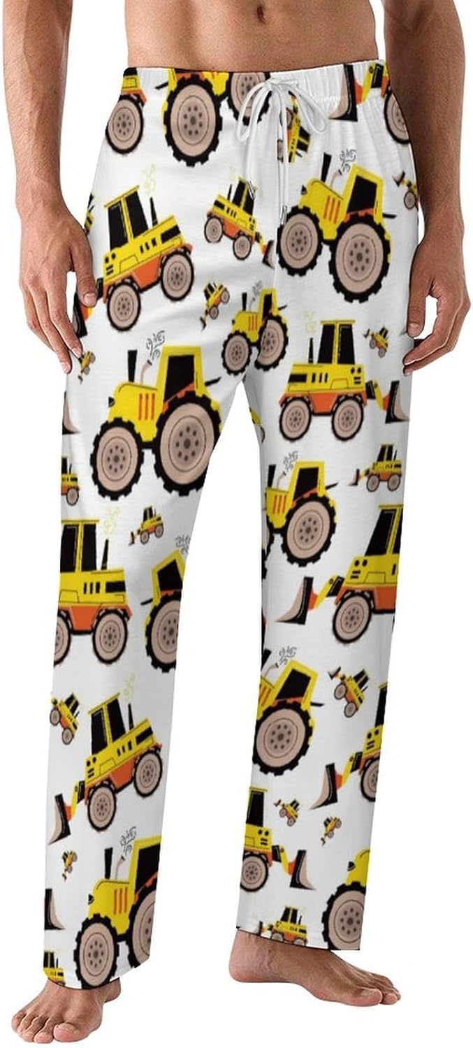 Truck Assembly Crane Excavator Forklift Pajama Pants for Men Soft Warm Sleepwear Lounge Bottoms Pants with Pockets