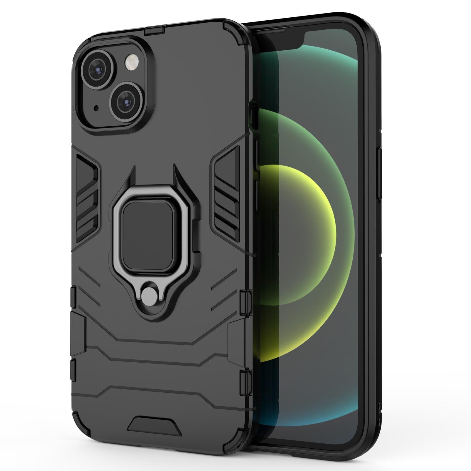 Max Power Digital Cover per IPhone 14 con Anello, Custodia Supporto Magnetica Rigida Resistente Antiurto Doppio Strato Protettiva Calamita Bumper Case (IPhone 14, Nero)