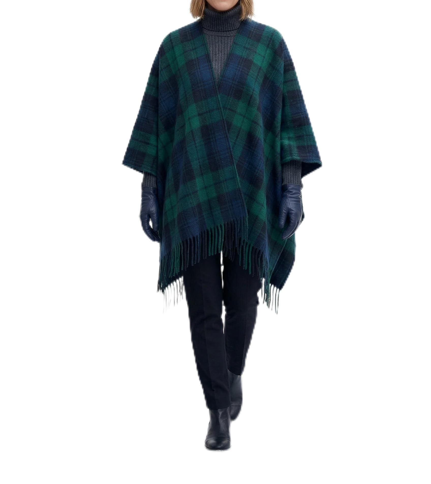 Merino Wool Unisex Tartan Cape, One Size (UK, Alpha, One Size, Regular, Regular, Black Watch)