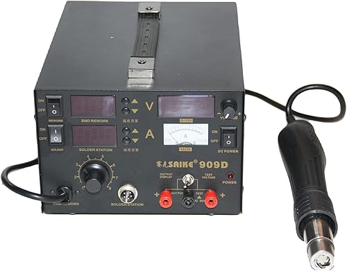 SAIKE 909D 3 en 1 estación de retrabajo con pistola de aire caliente, estación de soldadura de reparación de soldador SMD