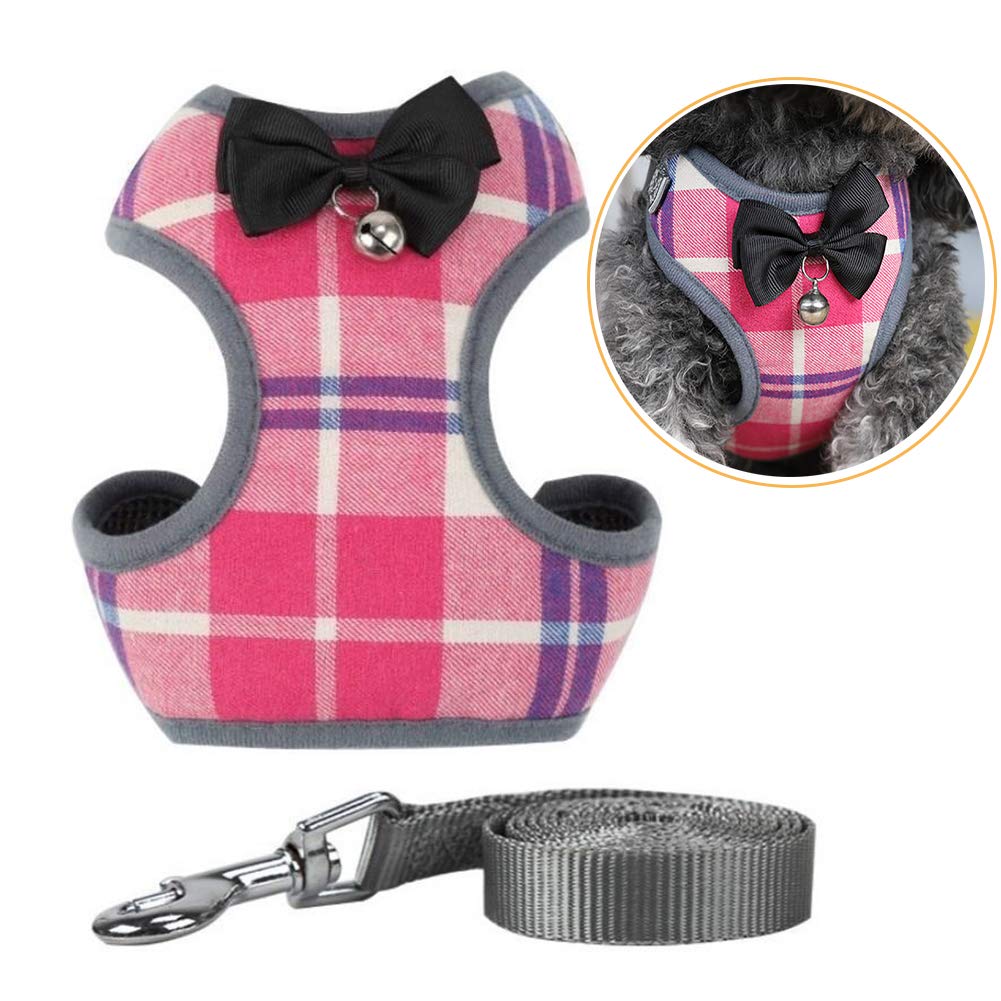 Dog Harness and Leash Set, Soft Mesh No Pull Dog Cat Harness Vest with Bowtie Bell for Small Dogs Puppy and Cats Outdoor Training and Running Classic