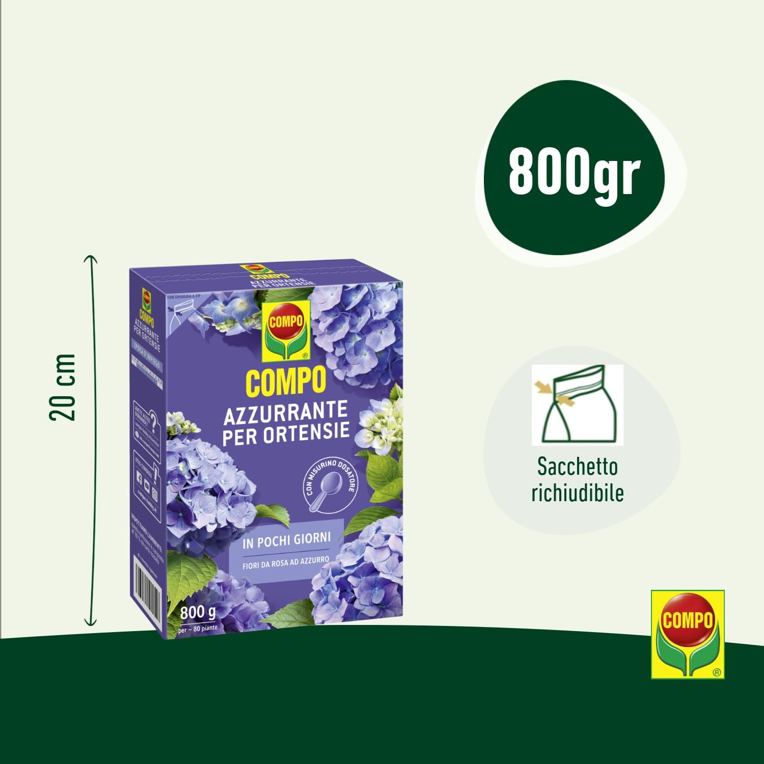 Compo 1559202005 azzurrante para hortensias, 800 g, Gris, 4,8 x 14,2 x 22 cm