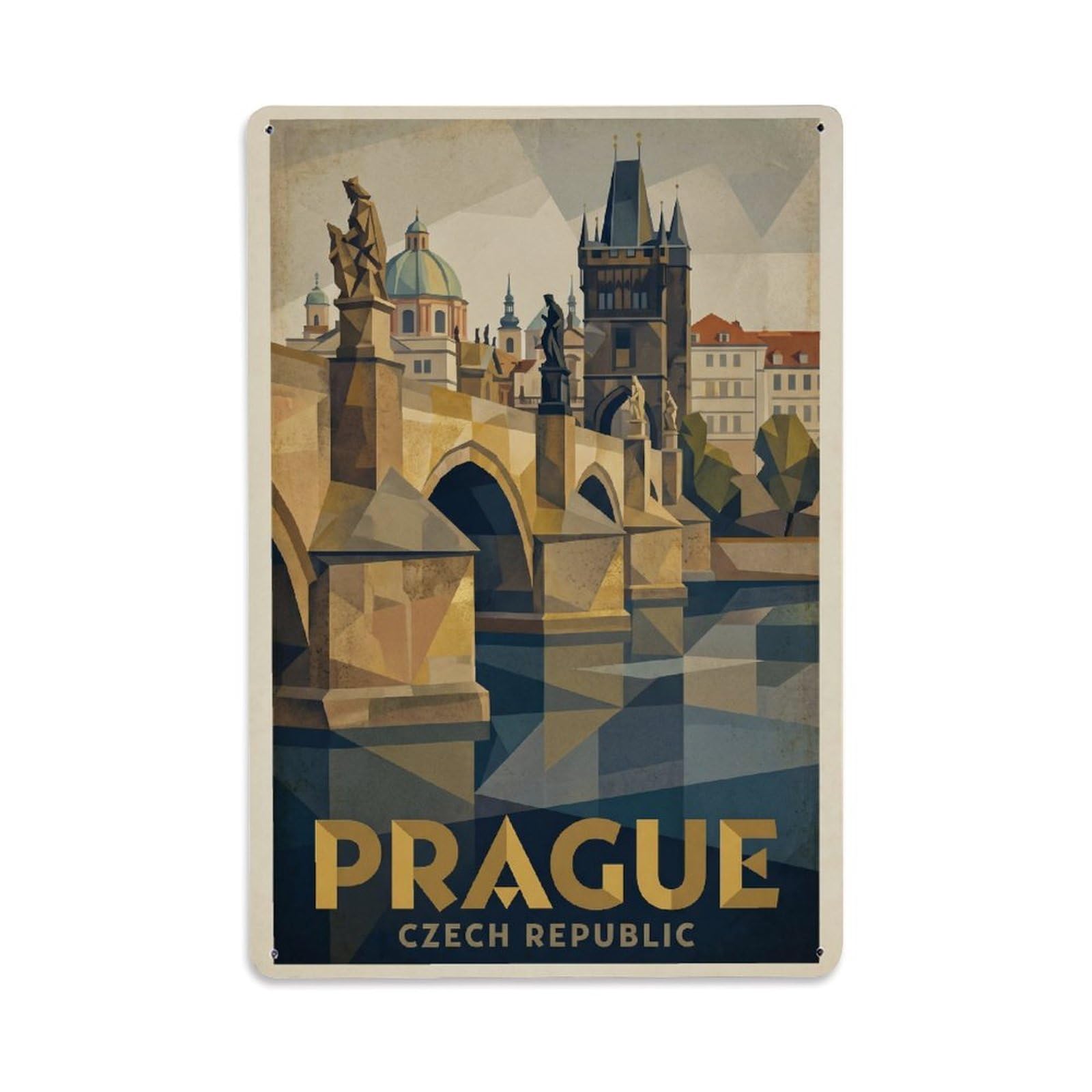 Vintage Travel Czech Republic Prague Metal Tin Sign Plaque Wall Decor for Cafe, Club Bar, Office, Garden Metal Poster 8x12Inch