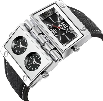 Oulm 9525 Mens Watch Analog Black Leather Strap 3 Sub-dials