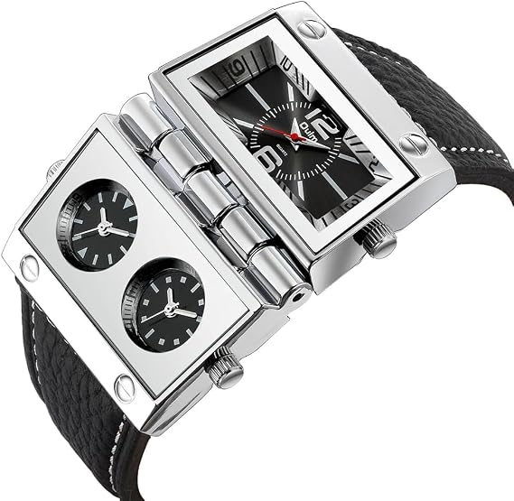 Oulm 9525 Mens Watch Analog Black Leather Strap 3 Sub-dials