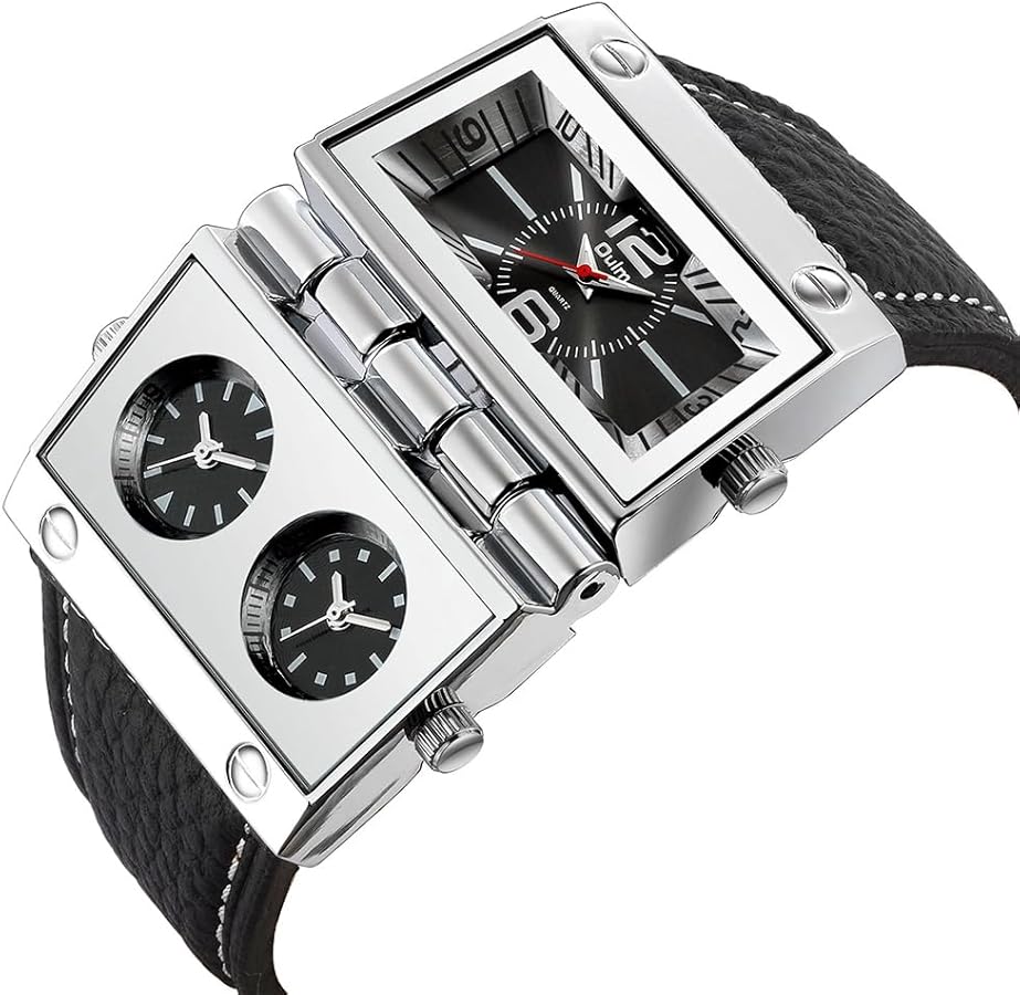 Amazon.com: Oulm 9525 Mens Watch Analog Black Leather Strap 3 Sub