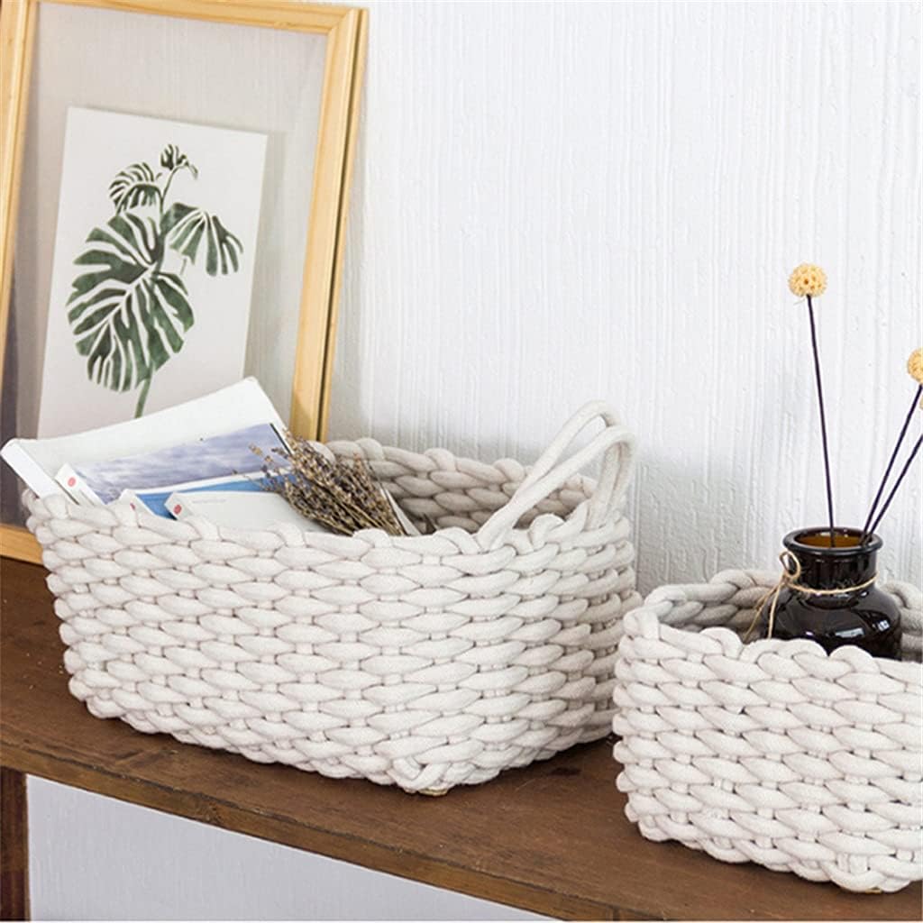 Storage Basket Handmade Clothes Laundry Basket Fabric Toys Storage Basket Desktop Large Organizer Box (Color : White,) (Gray One Size)