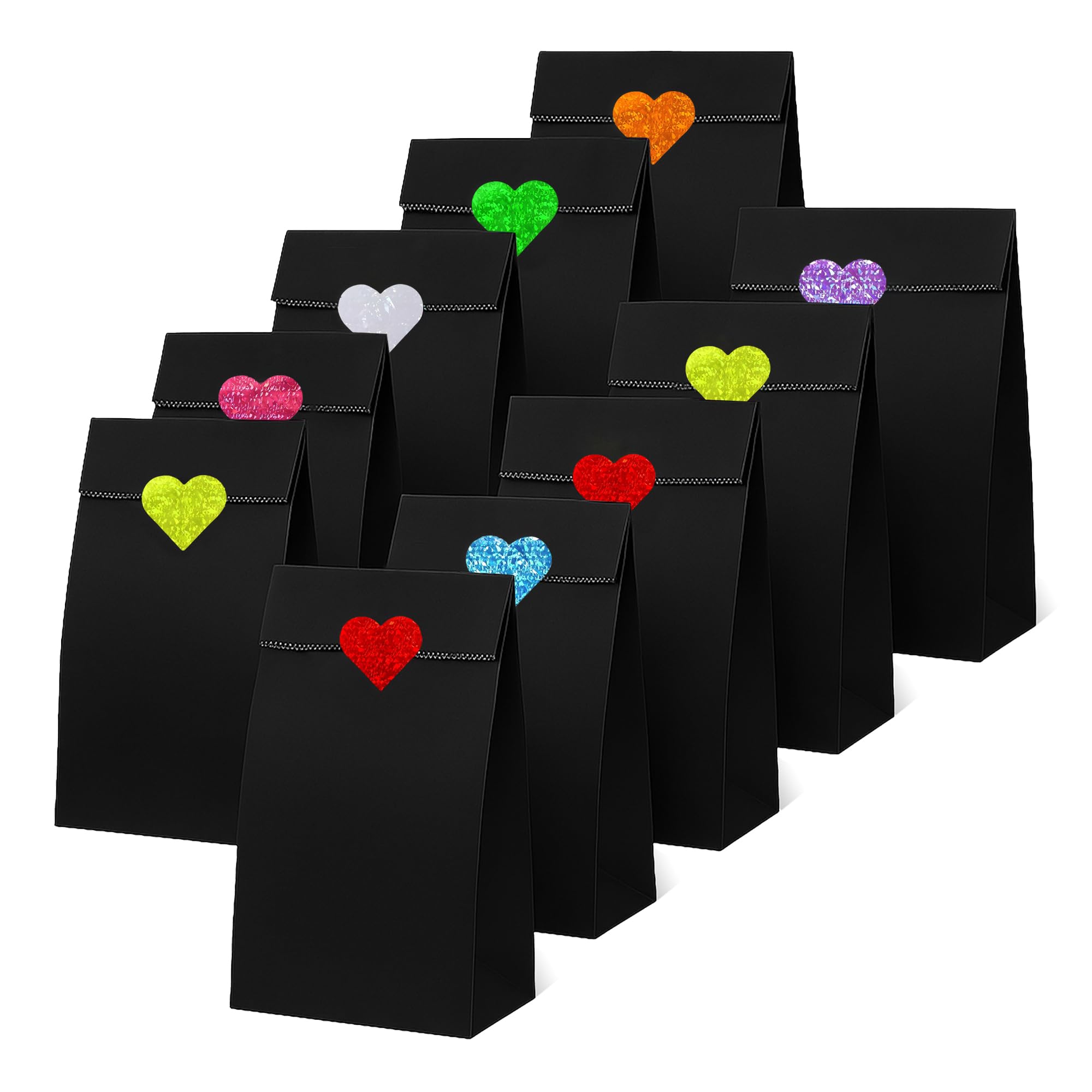 Thepaperbagstore 40 Black Paper Party Bags with Heart Stickers