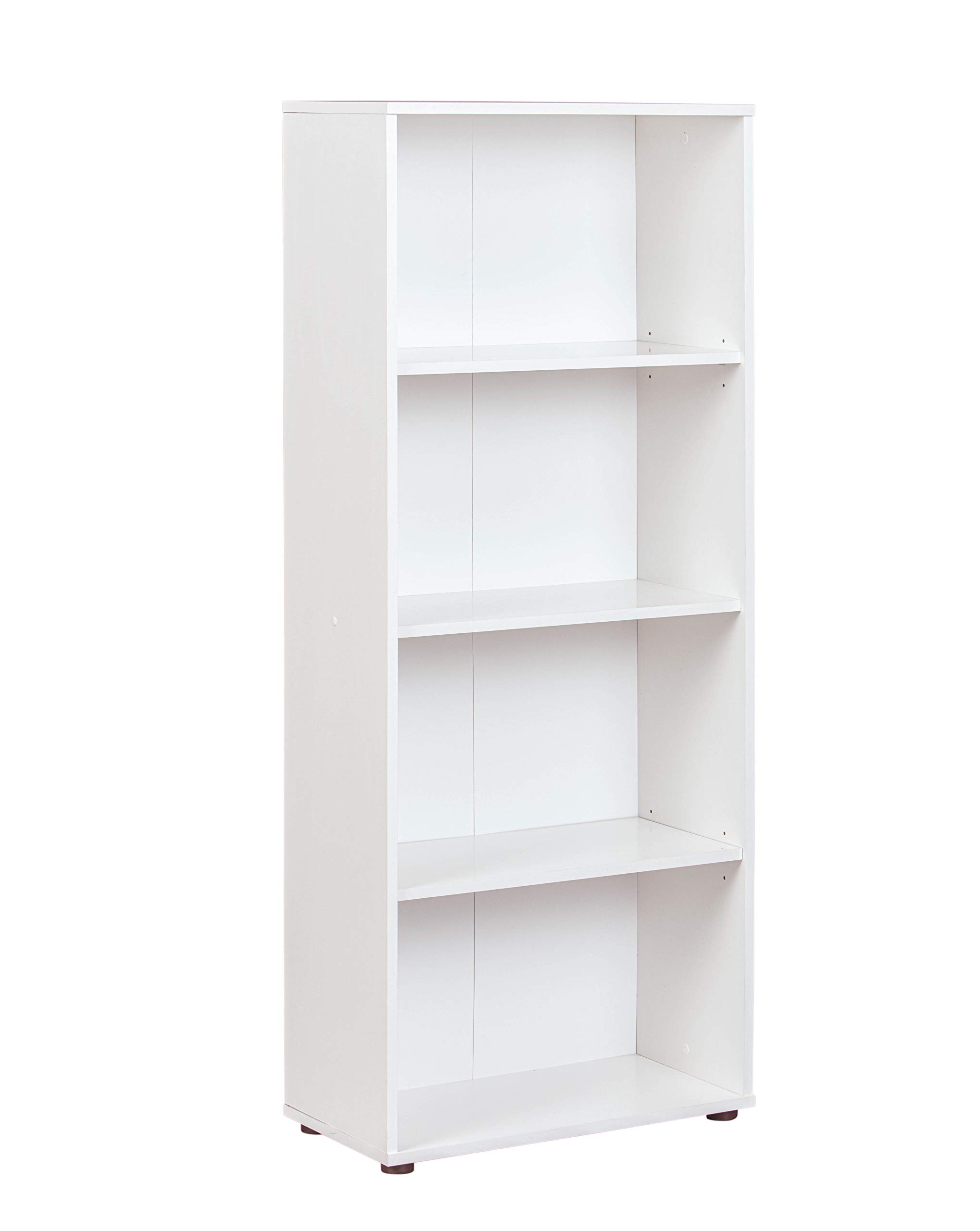 Inter Link Bücherregal Standregal 4 Fächer, höhenverstellbare Böden, Melaminbeschichtet, Weiß, Maße 60 x 30 x 145 cm