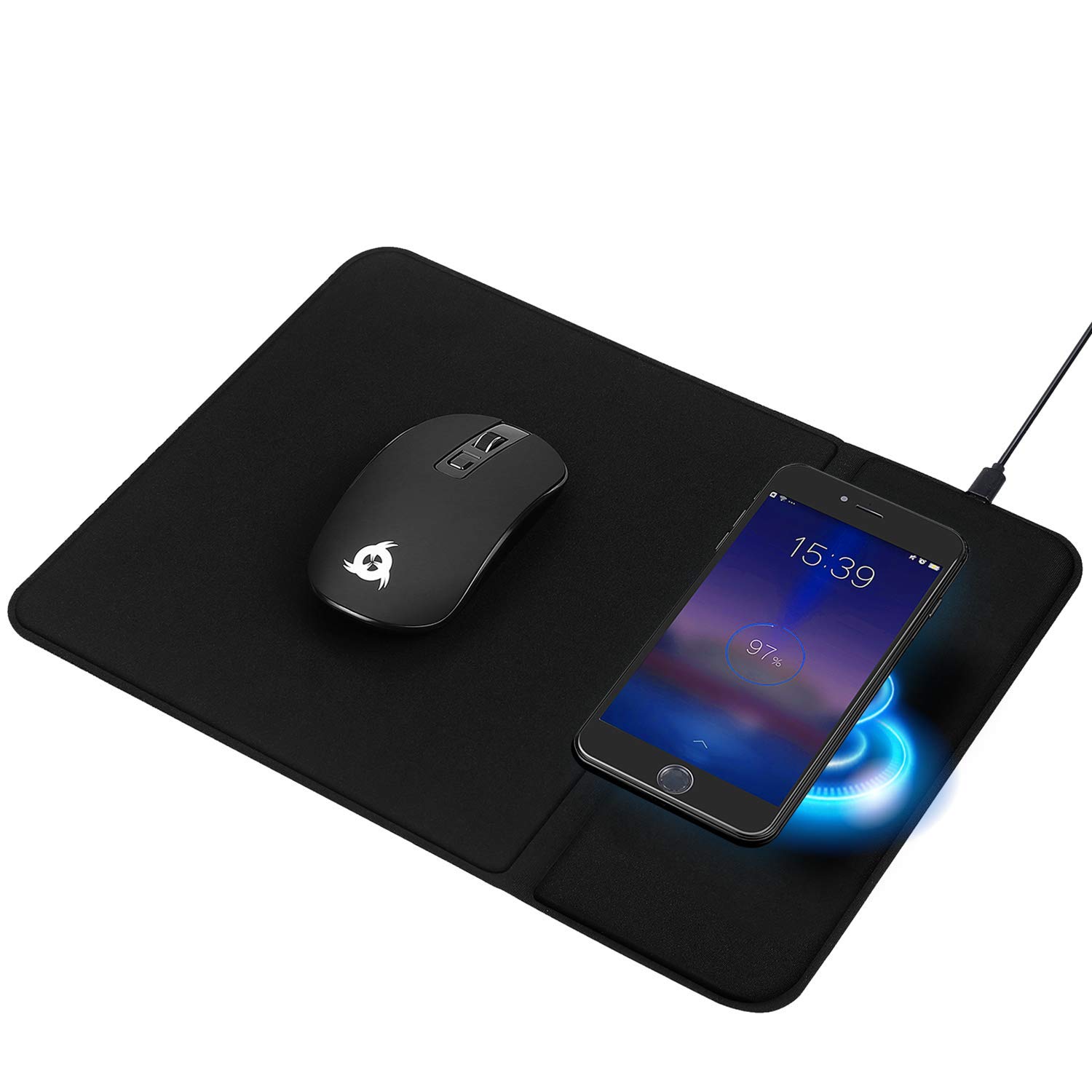 KLIM Inspiration + Makepad – Mouse wireless e tappetino per mouse con caricatore wireless + mouse ergonomico per PC portatile Mac + stazione di ricarica compatibile con iPhone Samsung Huawei LG e