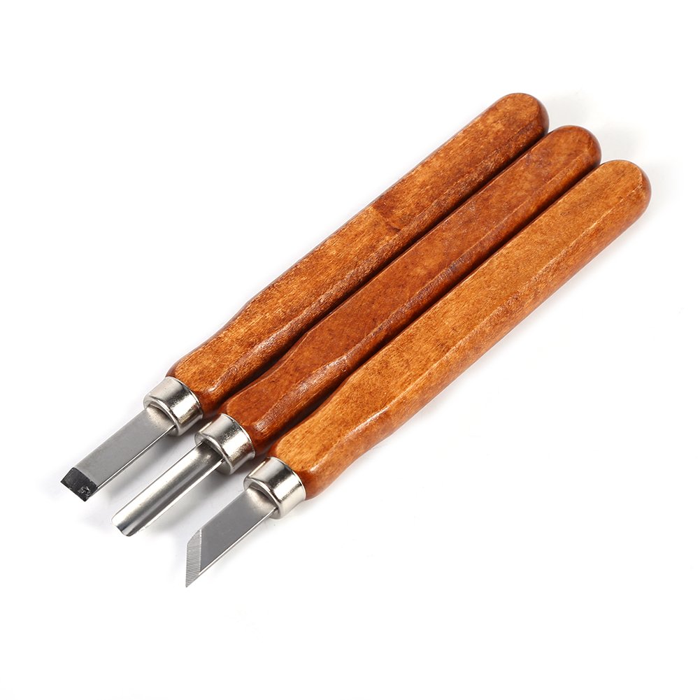 Wood Carving Tools Kit Knife Set - 3Pcs Mini Chisel Steel with Hand Handle for DIY Craft & Sculpture - Ideal Woodcut & Woodwork Tools for Beginners and Enthusiasts (3 Piece Set)