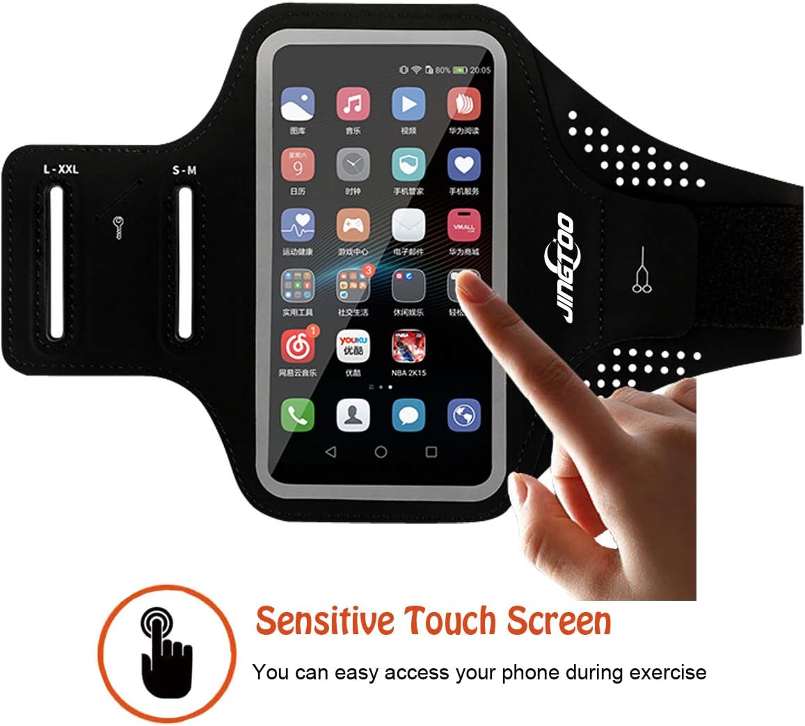 JINGTOO Armband for Phone Running Workout Waterproof Arm Phone Pouch for iPhone 11 Pro Max Xr Xs Max 10 8 7 Plus Samsung Galaxy S10 Plus S20 S9 S8 S7 Note and More, Arm Band with Card & Keys Holder : Cell Phones & Accessories