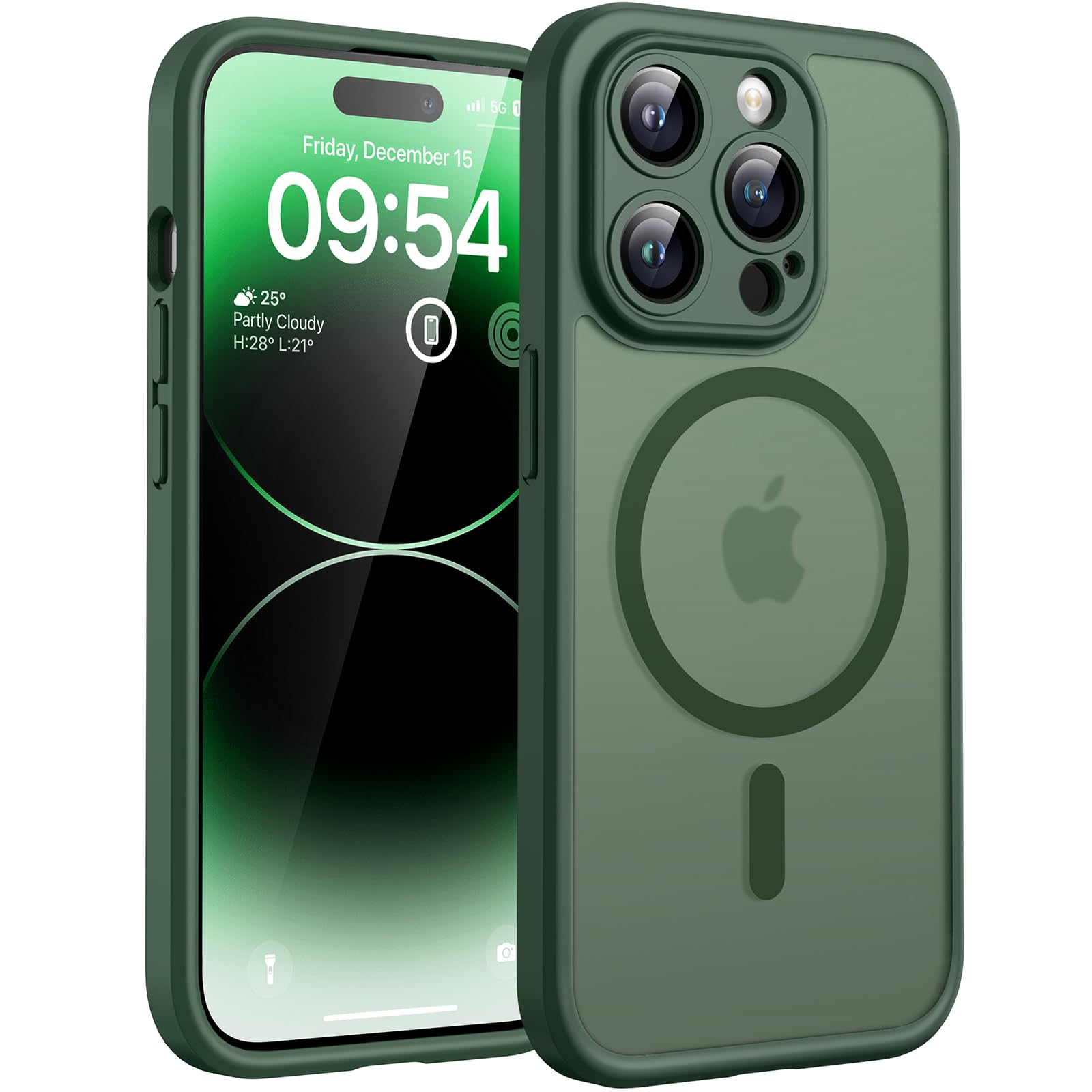 TOCOL Cover Magnetica per iPhone 14 Pro 6,1 Pollic, Compatibile con MagSafe, Protezione Fotocamera Integrata, Custodia Antiurto Traslucida Opaca, Verde Alpino