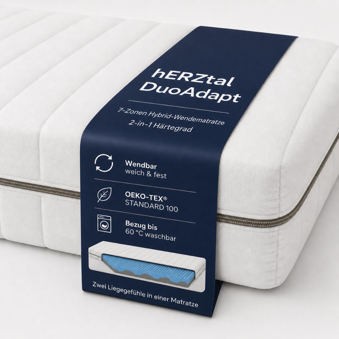 DuoAdapt 18 cm 7-Zonen Wendematratze, 2-in-1 Härtegrad Soft/Medium oder Medium/Hard, Hybrid-Komfortschaum, ergonomische Matratze, Bezug bis 60 °C waschbar, Oeko-TEX (80x200 cm, medium/Hard)