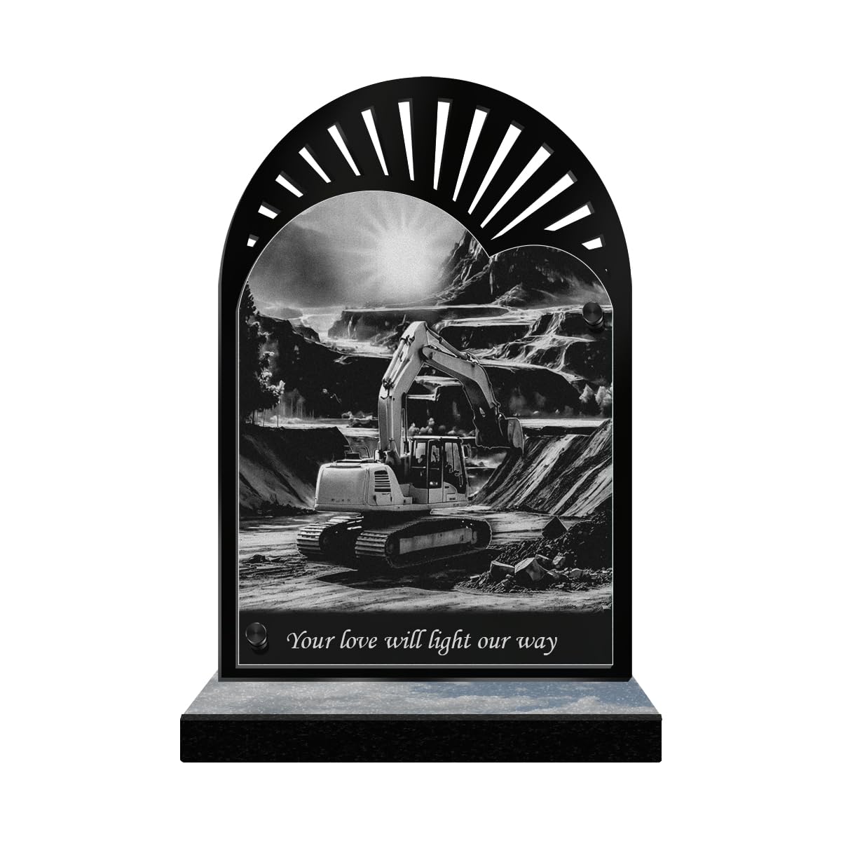 ETERNEL - Personalized Funeral Plaque Sun Rays - BTP, Mason, Worker, Construction Machine - Customizable text, laser-engraved funeral plaque for tribute, memorial plaque, funerals