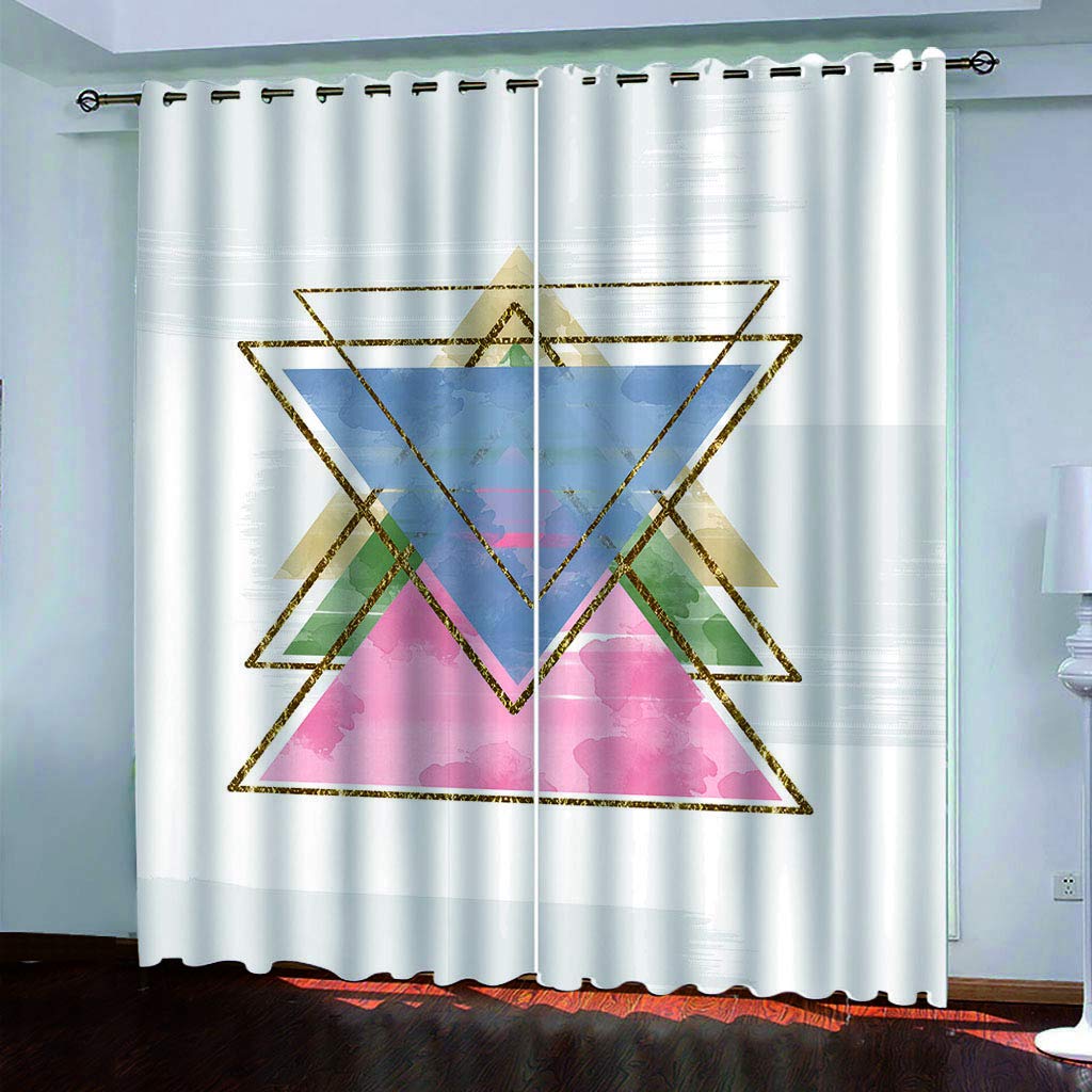 Maynuo Girls Curtains For Bedroom 3D Simplified Geometric Triangle Eyelet Top Curtain For 62X78inch Kids Window Treatments For Home Decoration Thermal