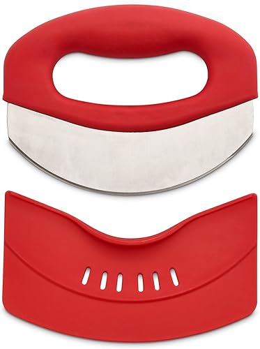 HIC Kitchen Picador de hierbas para ensalada de agarre suave, hoja de acero inoxidable con cubierta de hoja de seguridad