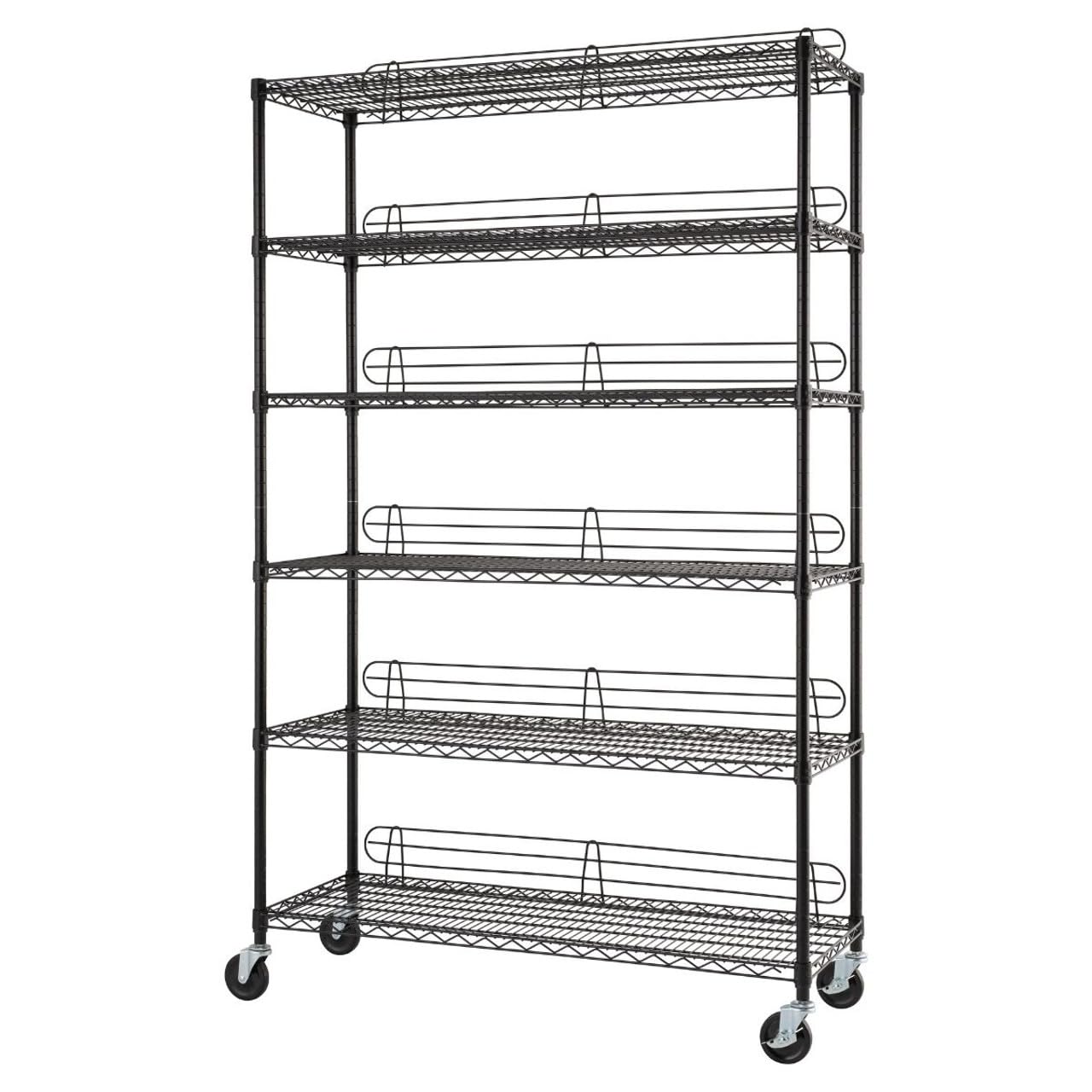 TRINITY Heavy Duty 6-Tier Adjustable Wire Shelving with Wheels and Backstands for Kitchen Organization, Garage Shelving, NSF Certified, 48” W x 18” D x 72-77” H, 800-4800 lb Capacity, Black