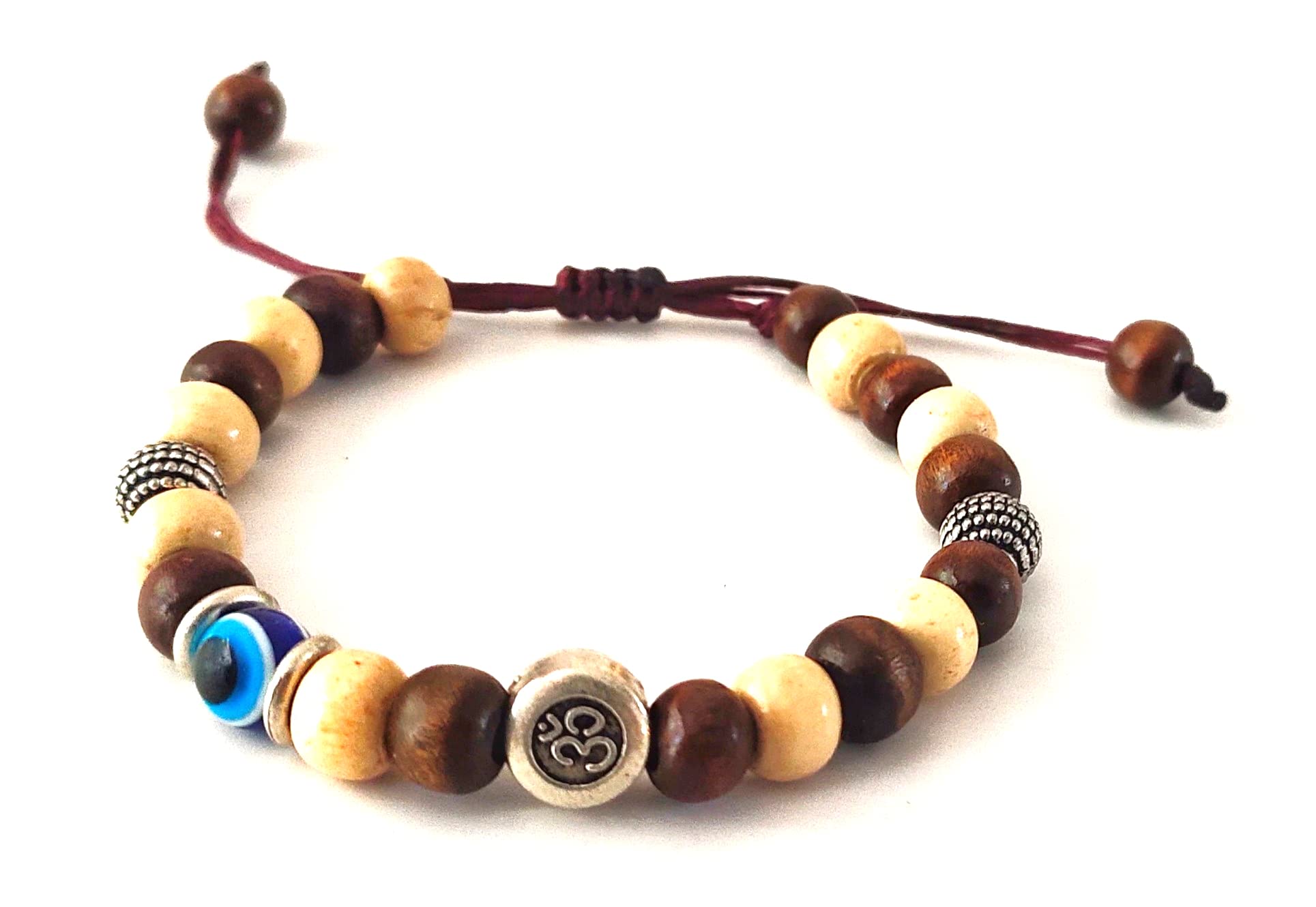 SAFFRON SHADES OM and Turkish Evil Eye Wooden Beaded Bracelet for Men and Boys | Stylish and Fashionable Bracelet | Brown Linhasita Cord | Rakhi Bracelet for Brother (B0BXFHKDG1) Amazon Price History, Amazon Price Tracker