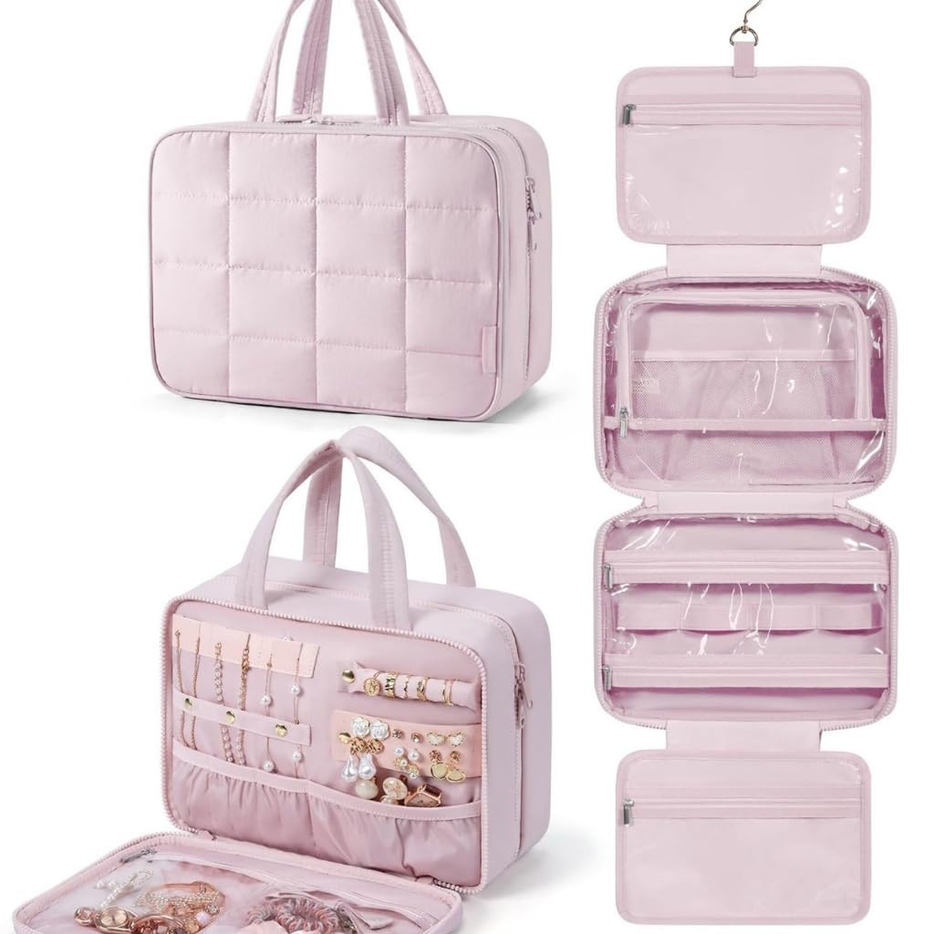 Organizer da viaggio per articoli da toeletta con scomparti multipli, impermeabile, in poliestere leggero, per viaggi di lavoro, Beige, 12x28x20cm, moderno