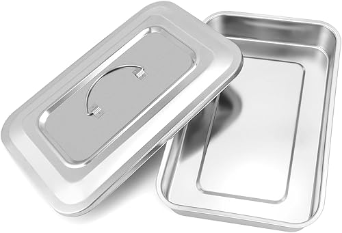 Miniatura 18 de QWORK Organizador de bandeja de instrumentos de acero inoxidable con tapa, 4 paquetes de 8 "contenedores, Caja sólida de instrumentos, Caja cuadrada