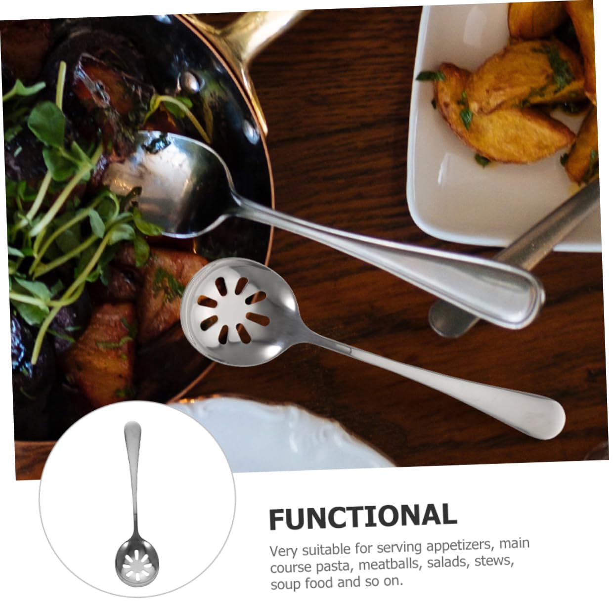 CIYODO Stainless Steel Perforated Spoon Reusable Slotted Serving Utensil for Kitchen Dining Parties and Events Compact Design Easy to Clean