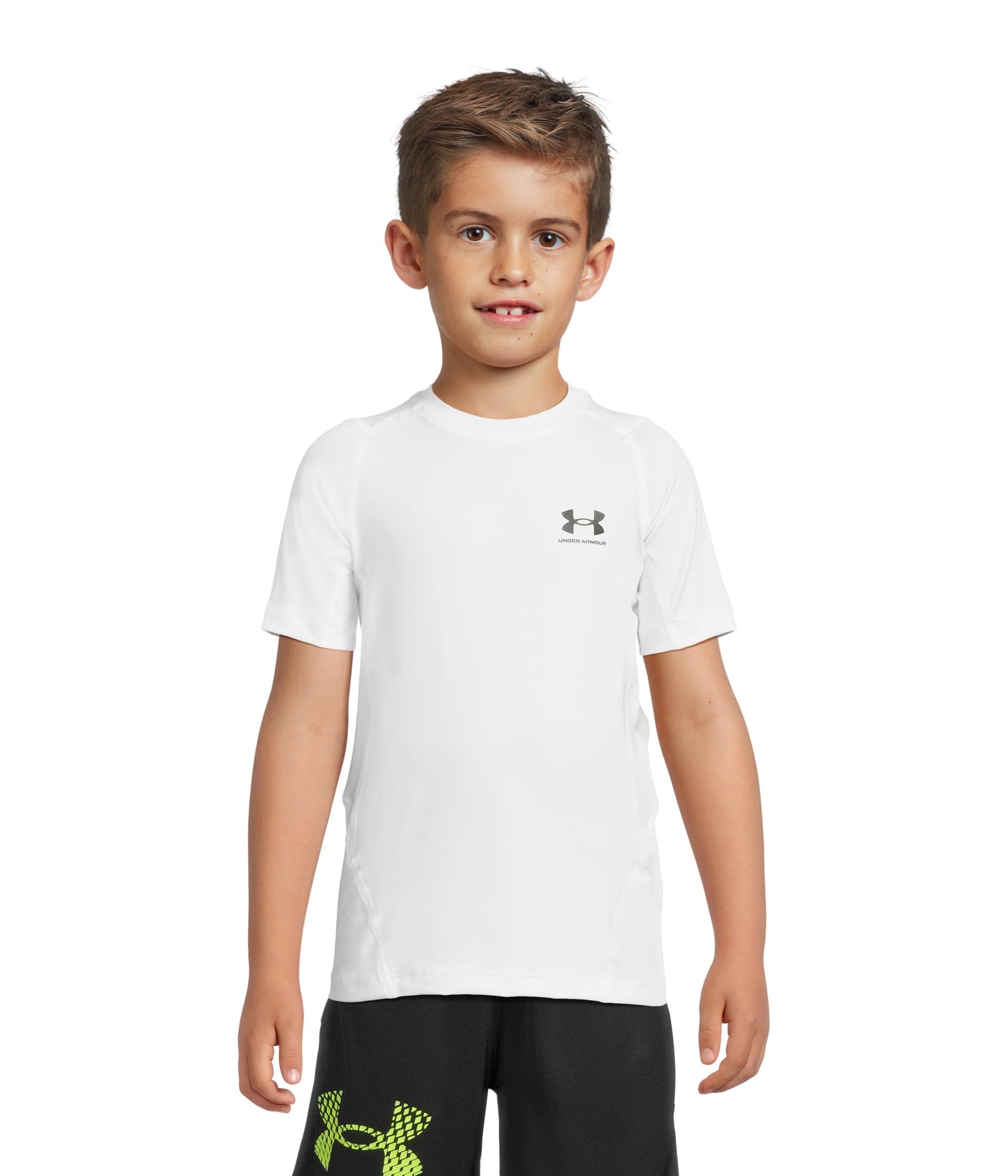 Under Armour Ua Hg Armour Ss Boy's T-shirt, White,Size 7 Years
