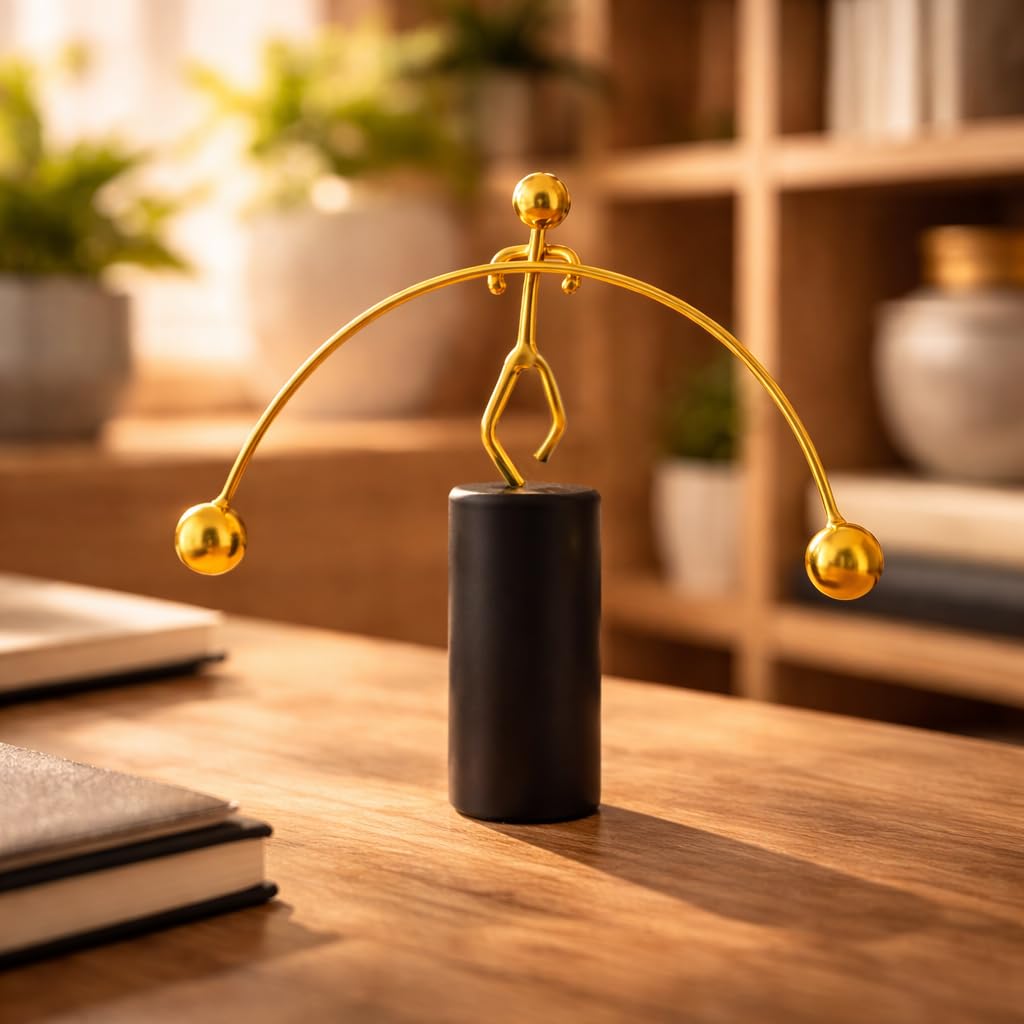CraftVatika Office Desk Decorative Showpiece Items Table Decoration Items, Home Decor Items for Living Room, Balancing Gadget for Stress Relief & Focus, Perpetual Motion Metal Pole Balancing Man Gift-image-23