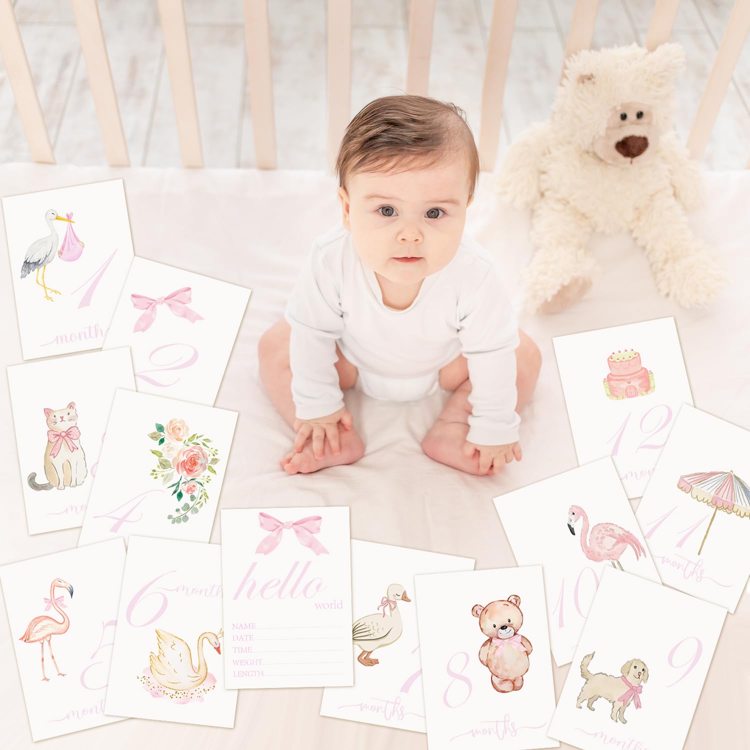 Monatliche Meilensteinschilder, Aquarell-Baby-Meilensteinkarten, monatliche Fotos, Bilder, Neugeborenen-Fotografie-Requisite, 13 Stück, Schwangerschaftsreise, Geburtsgeschenk, Geburt